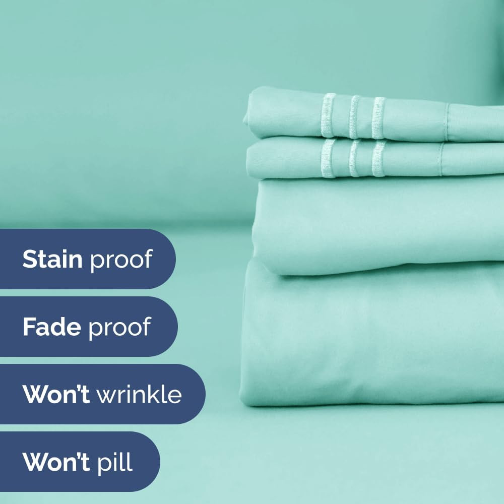 Twin Sheet Set & 2 Queen Cotton Bed Pillows - 3 Piece Set