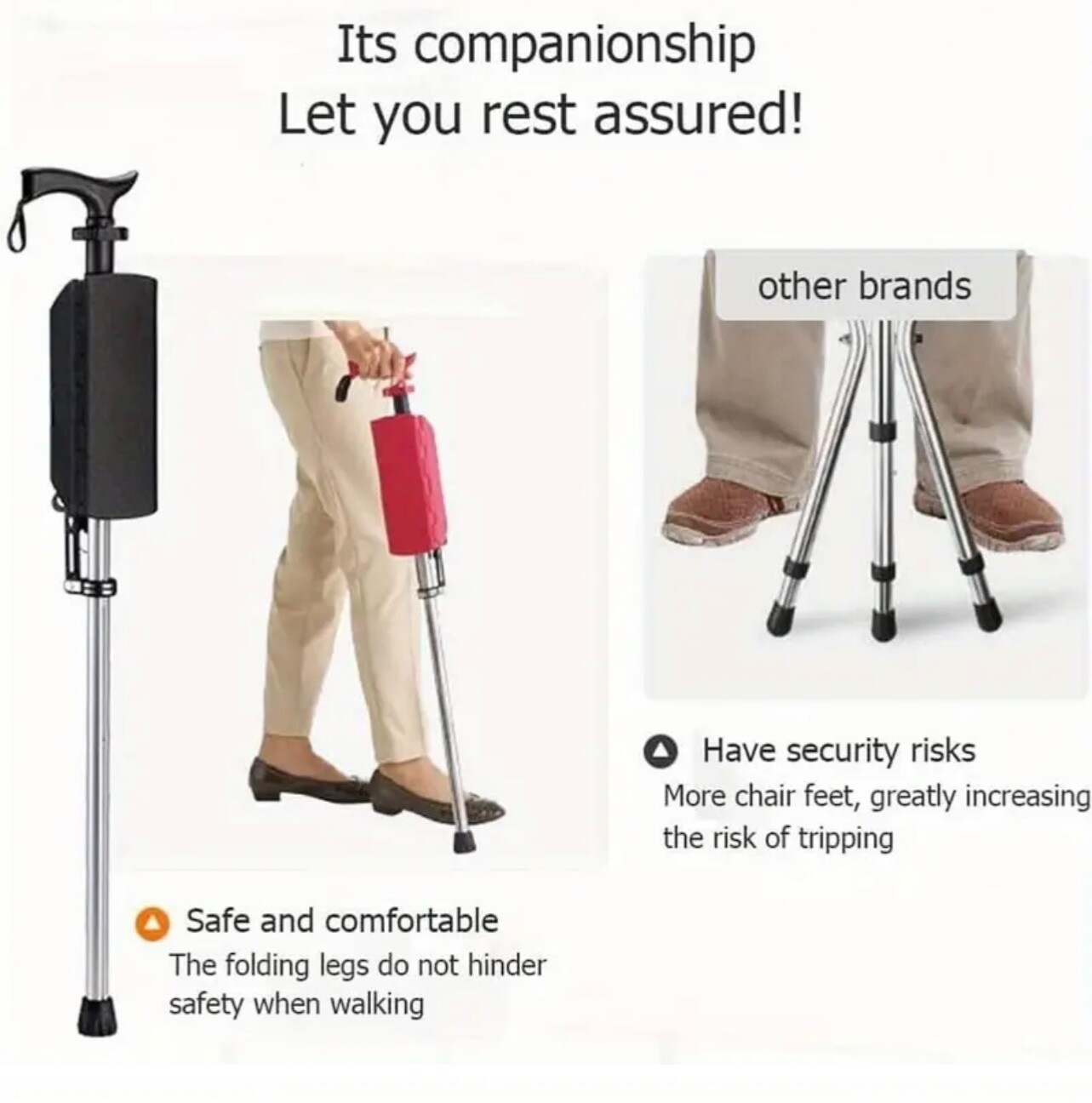 Portable Adjustable Folding Cane Seat Combo - Sturdy 3-Legged Support,Adjustment