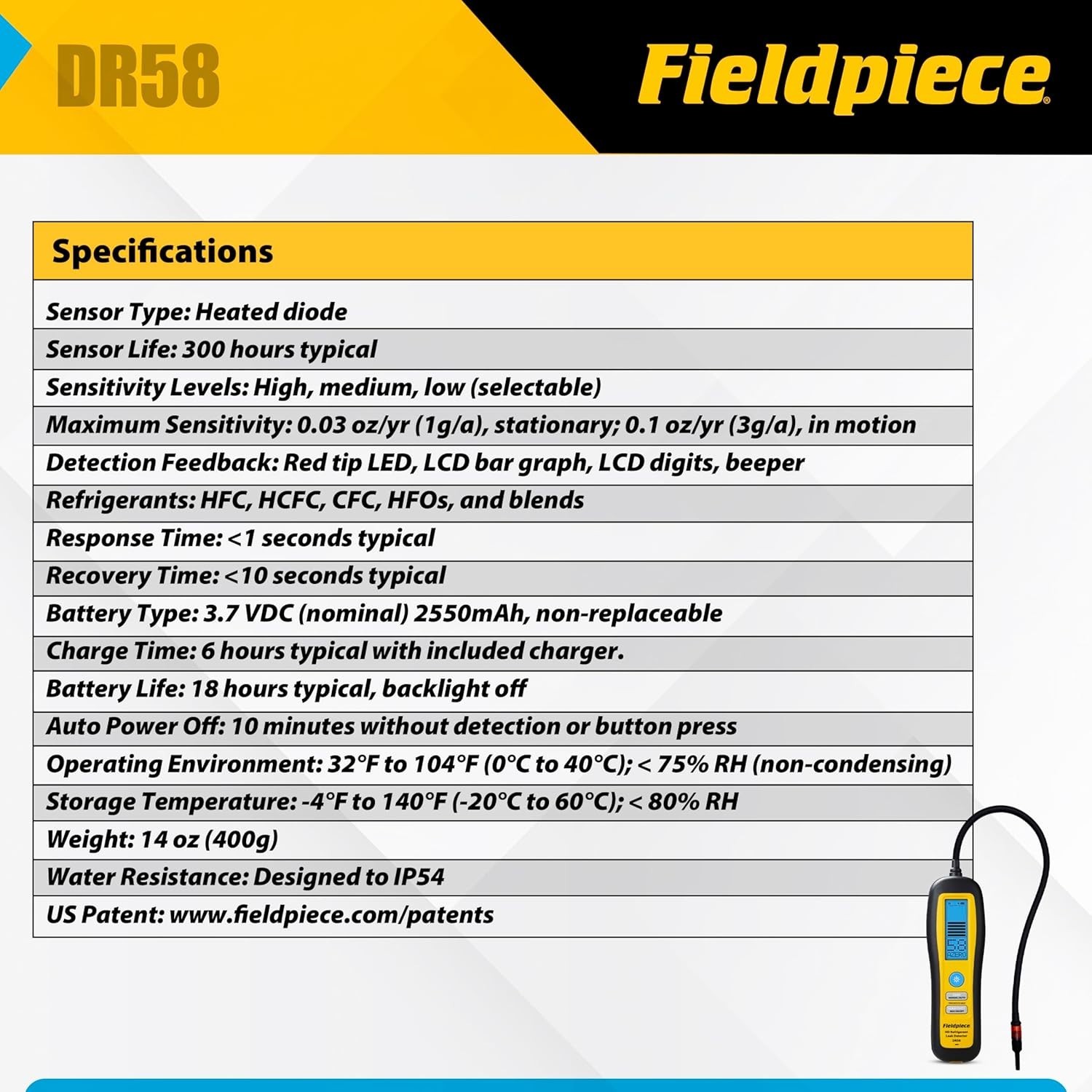 Heated Diode Refrigerant Leak Detector with LCD Screen and Replacement Tips