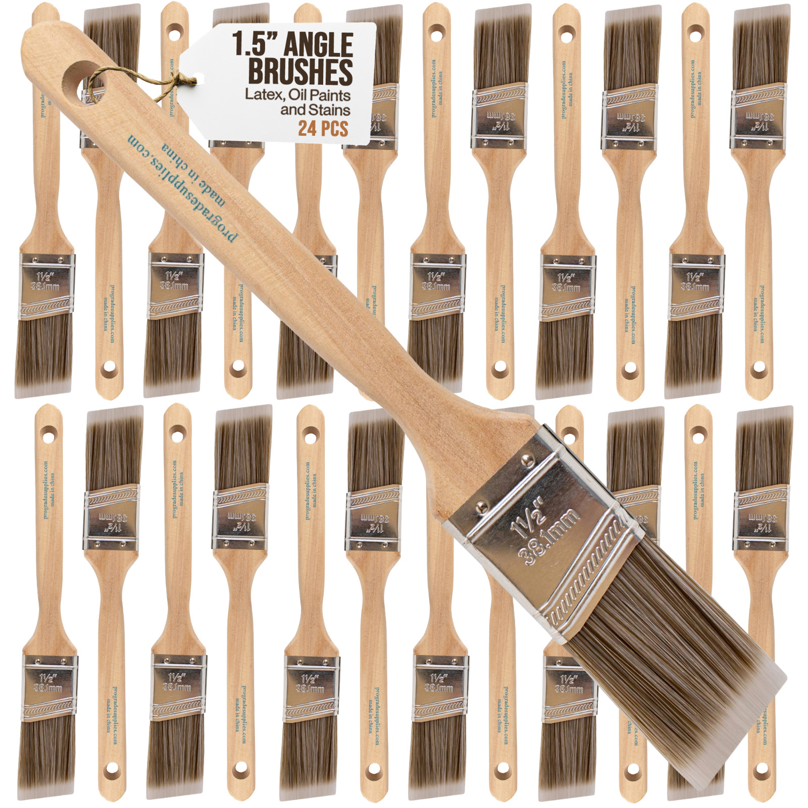 24PK 1.5"Angle House Wall,Trim Paint Brush Set Home Exterior or Interior Brushes