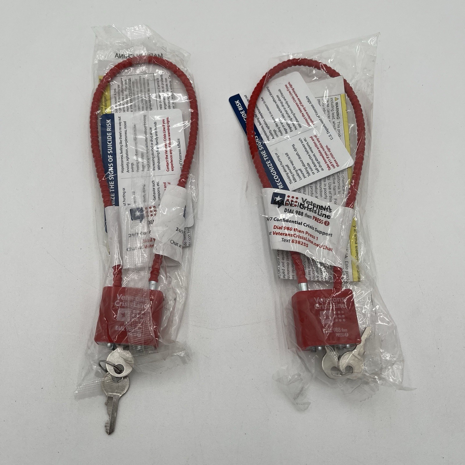 NEW!! 2 Pack Veterans Confidential Crisis Line Cable Gun Lock with 2 Keys Red