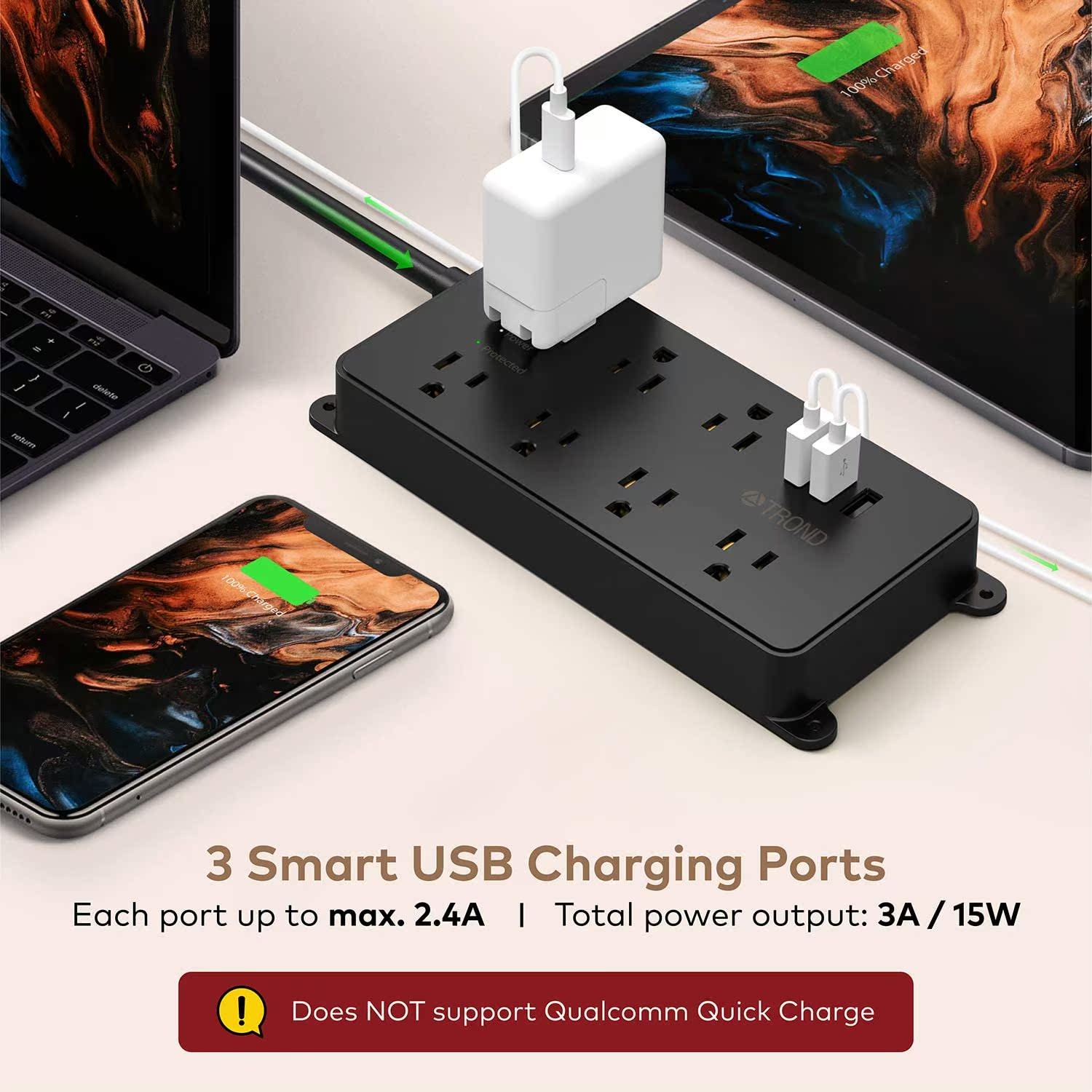 Multi-functional Power Strip Surge Protector, 8 Outlets 4Ft Long Extension Cord