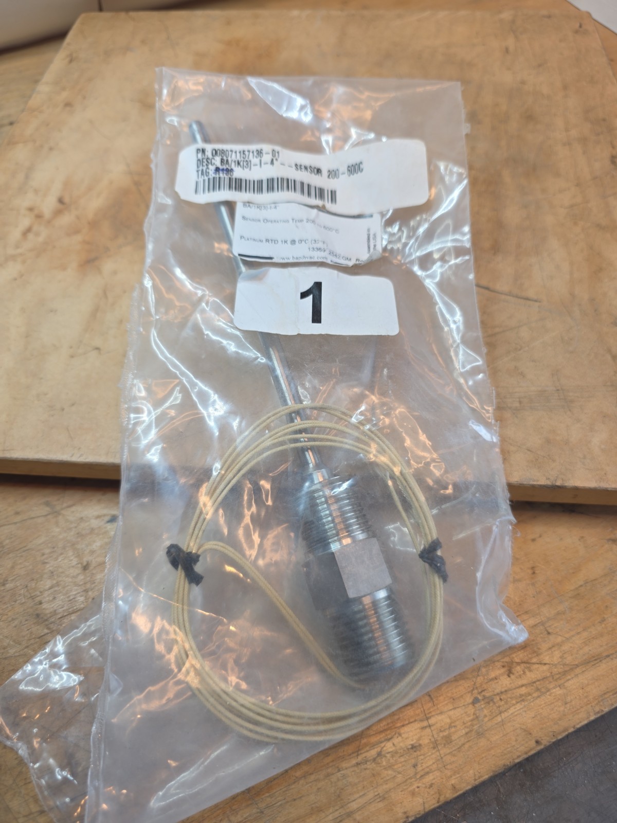 BAPI BA/1K3-I-4" Hydronic Immersion Temperature Sensor 1K Ohm Pt RTD 4"