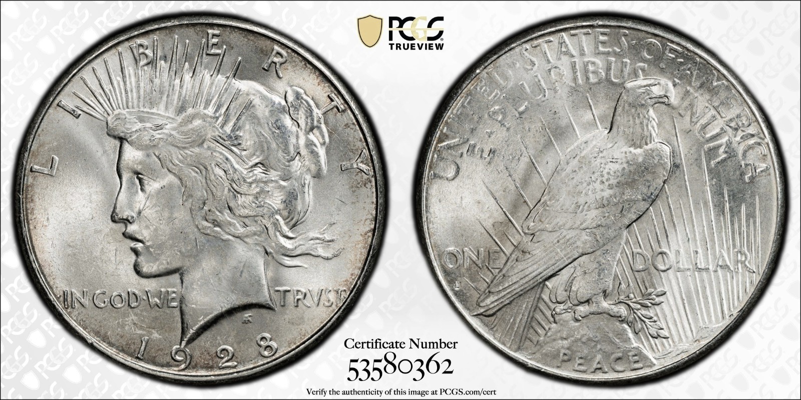 1928 S PEACE DOLLAR PCGS MS 63