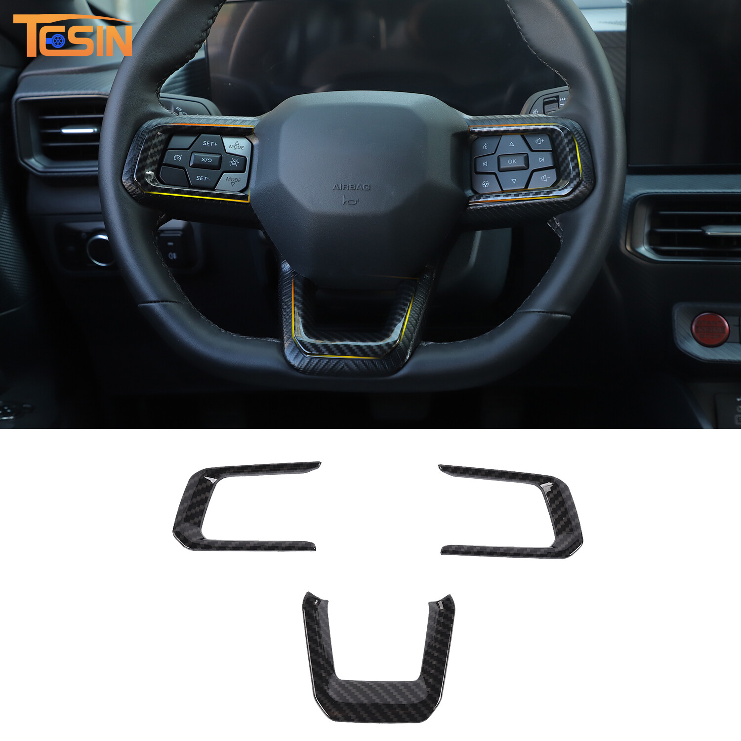 Steering Wheel Trim Cover Moulding  For Ford Mustang 2024-25 Carbon Fiber Grain