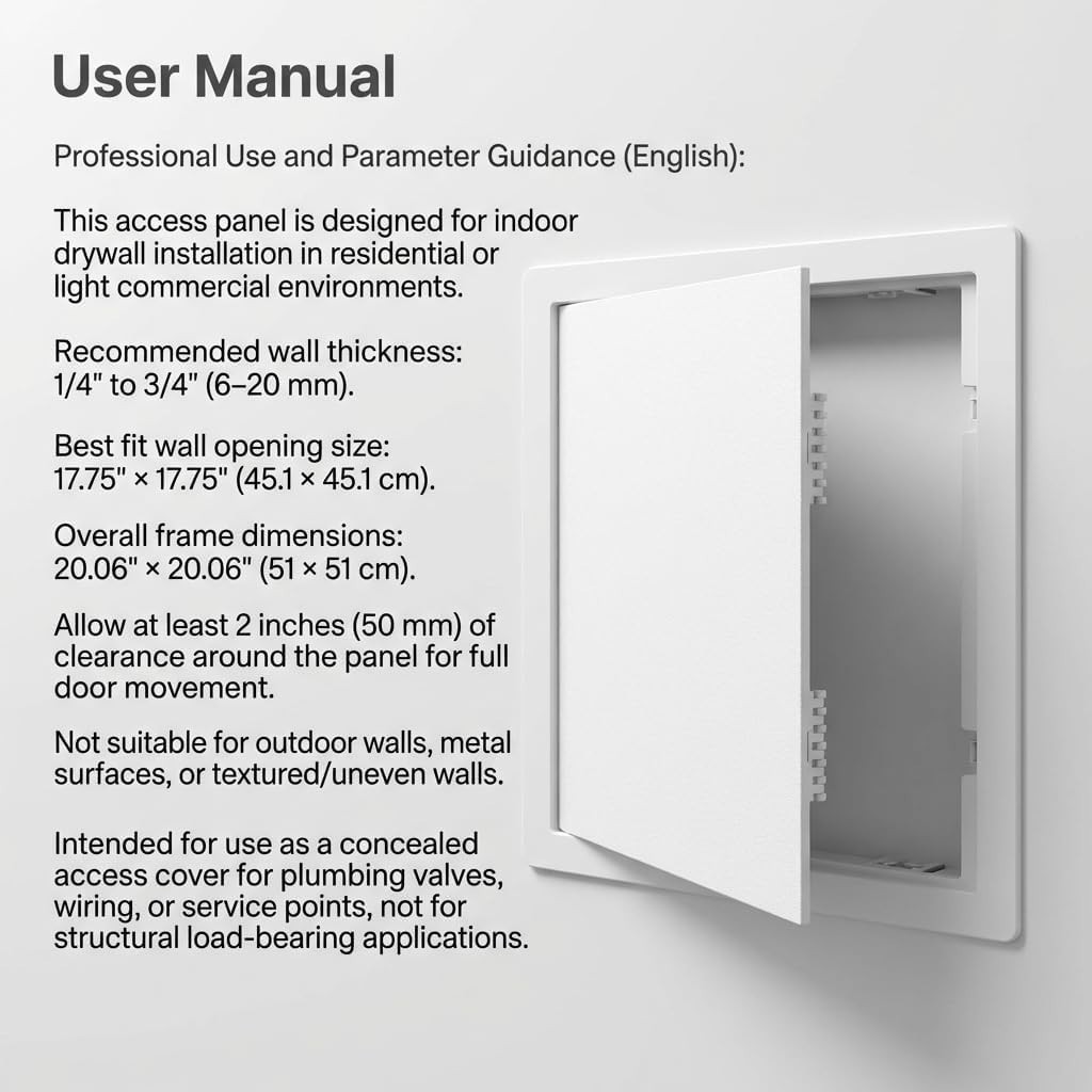 Access Panel for Drywall 18x18 inch Wall Hole Cover Access Door White Plastic