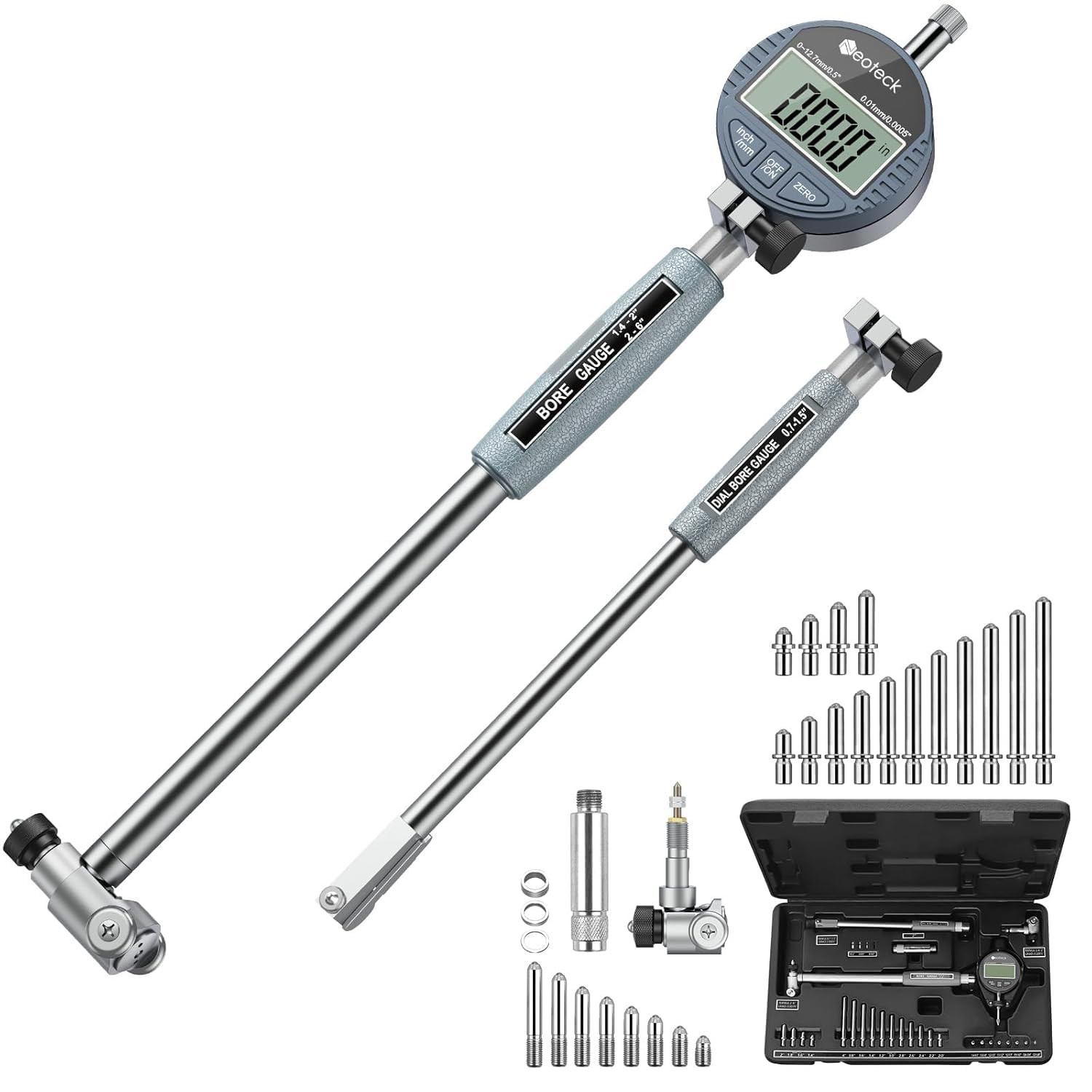Digital Dial Indicator Bore Gauge with 0.7"-6"/0.0005" Measuring Range and 6" Me