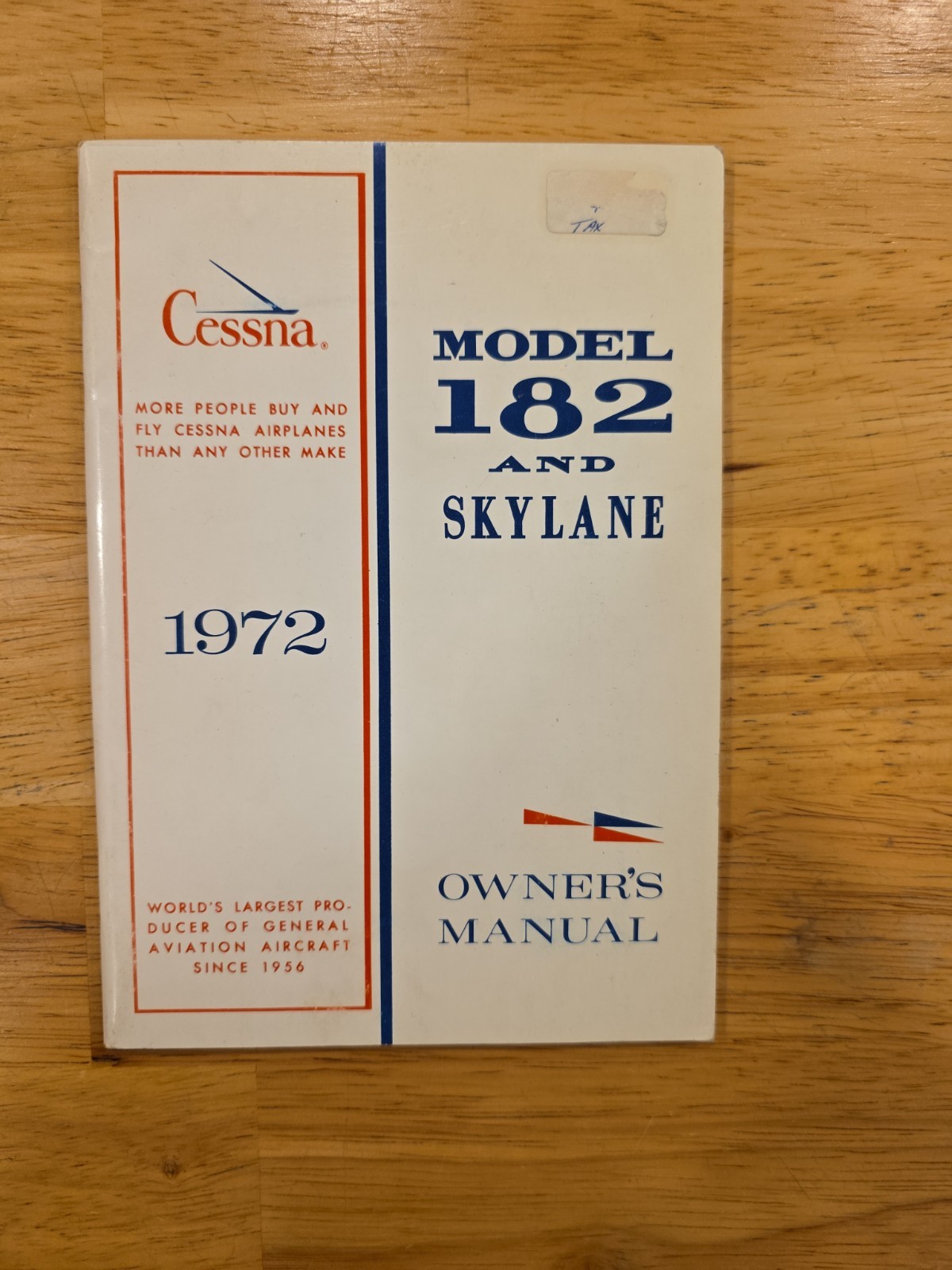 Vintage 1972 Cessna Model 182 and Skylane Owner's Manual