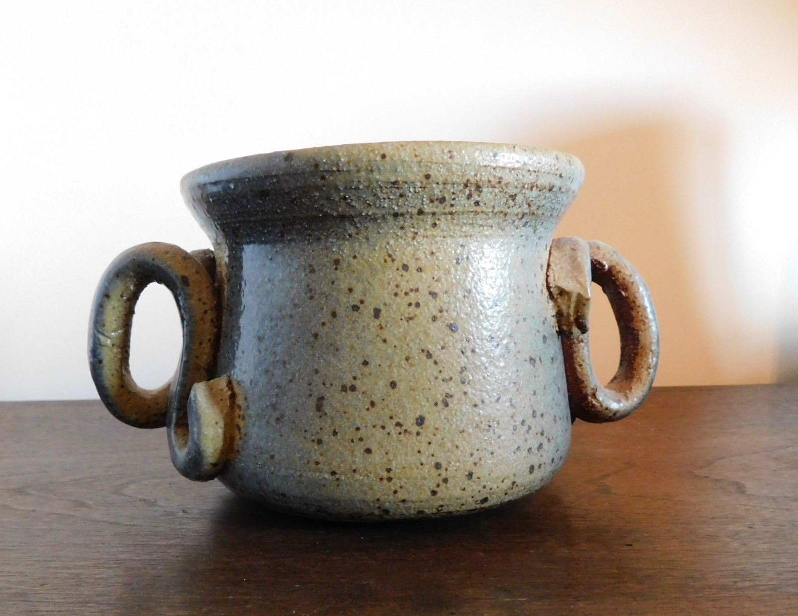 Ceramic Hand Thrown Pottery Pot Planter Bowl - Curled Handles - Speckle Glaze
