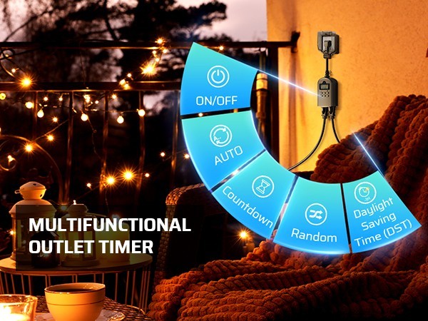 DEWENWILS Outdoor Timer Outlet Waterproof Programmable 2 Outlet 15A Heavy Duty