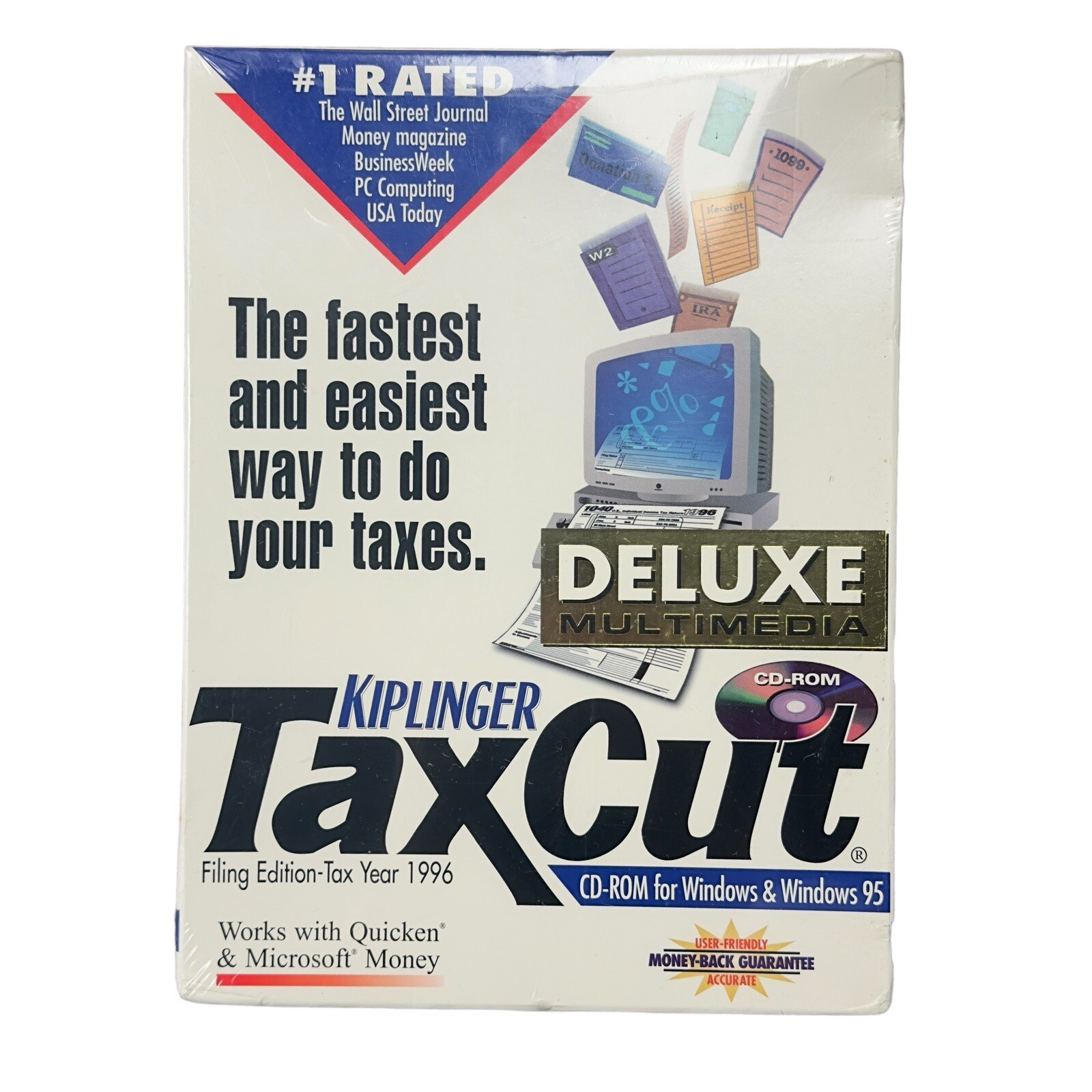 Kiplinger TaxCut Federal PC CD-ROM Income Tax 1996 Filing Deluxe Media Windows