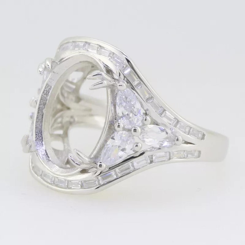 7x5MM Oval Shape Semi Mount Ring 925 Sterling Silver Solitaire Cocktail Ring