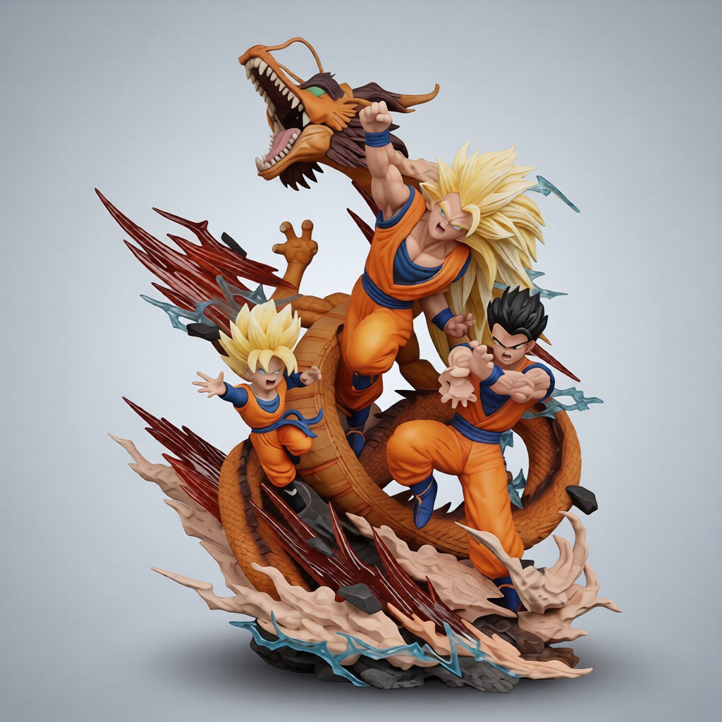 Dragon Ball Z Goku Gohan Goten 11" Super Saiyan 3 Dragon Fist PVC Statue Figure