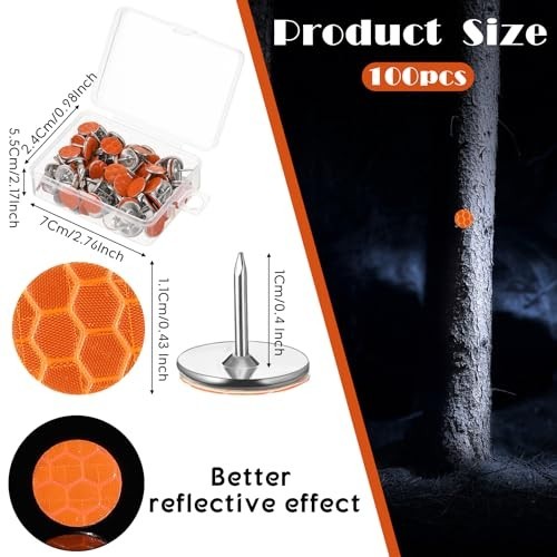 100 Reflective Tacks Trail Marking Tacks Glow Reflective Mark Trail Markers Thum