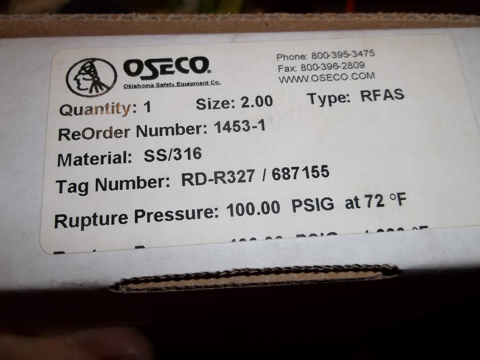 OSECO 2" SS/316 RFAS RD-R327 687155 100PSIG RUPTURE DISC DISK (HH2)