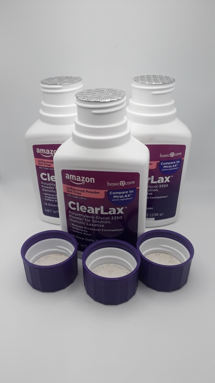 3 pack Basic Care Amazon Clear Lax Laxative 8.3oz Unflavored Powder Exp 12/26