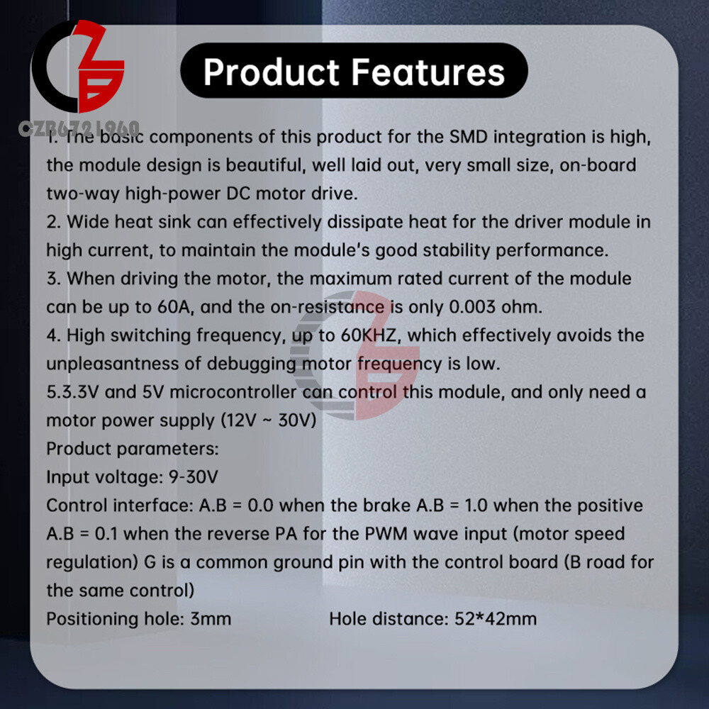 9V-30V 60A Dual PWM DC Motor Driver Module High Power H-Bridge Speed Controller