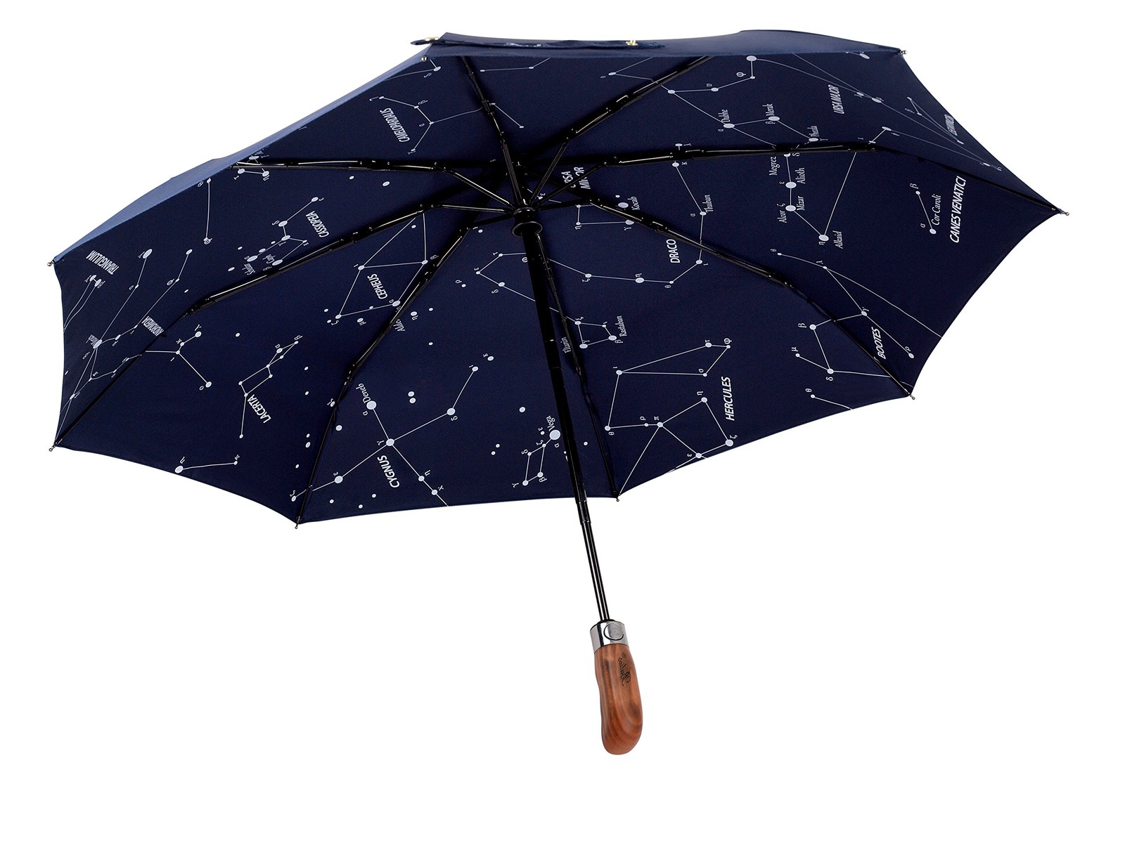 (Designed in UK) Umbrella Handmade Real Wood Handle-Dark Navy with Sophistica...