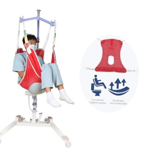 Patient Lift Sling with Polyester Mesh for Showering, Full Body Lifts Small Red