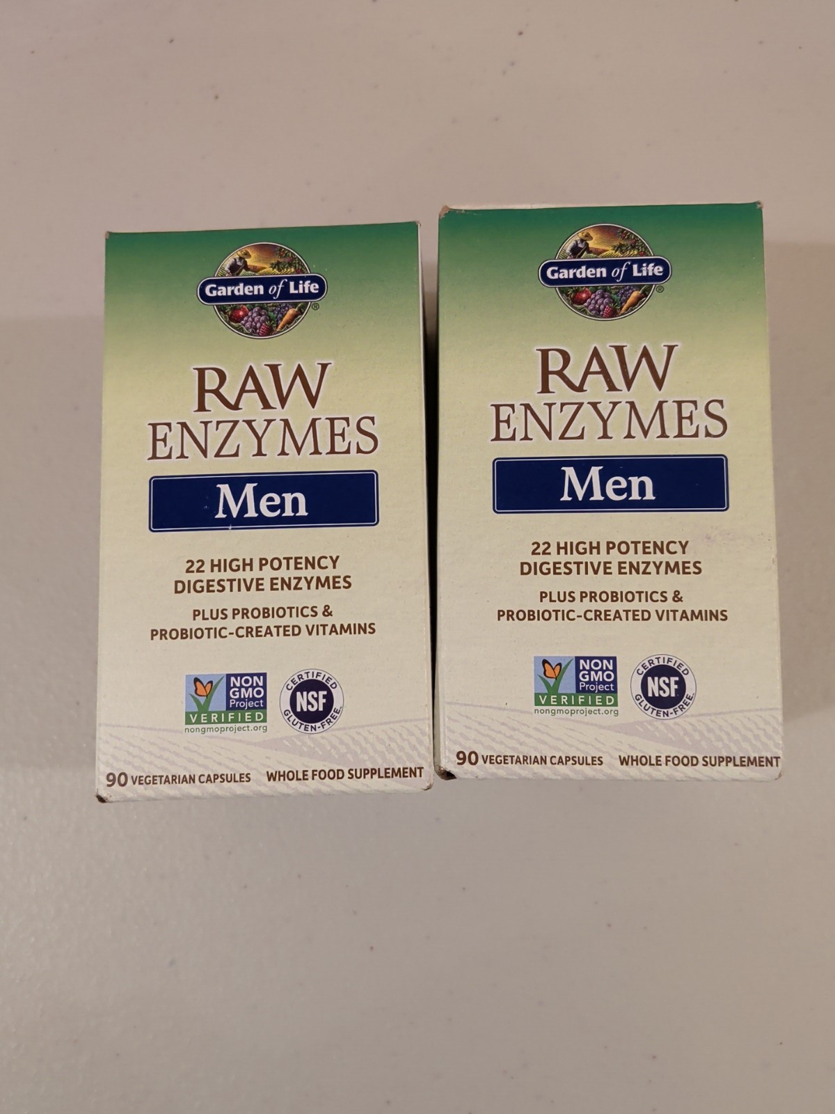 2 Pack Garden of Life RAW Enzymes Men 90 Vegetarian Capsules EXP:03/31/2026