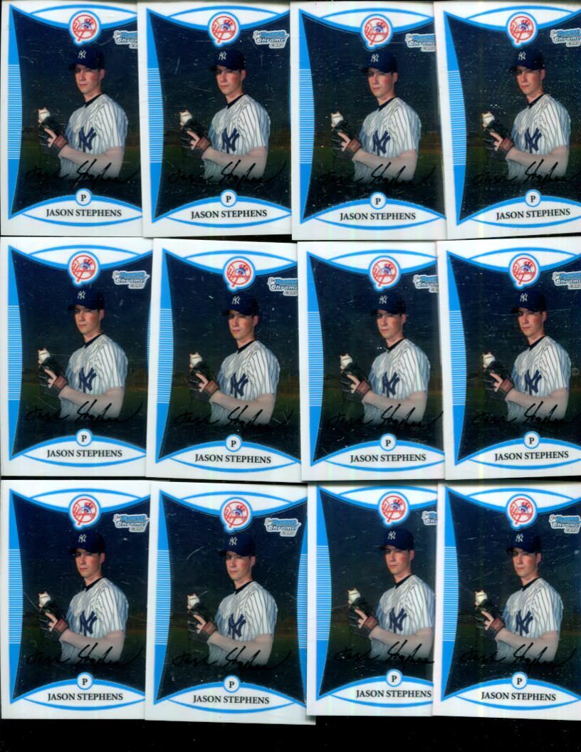 JASON STEPHENS  BULK LOT OF 12 - 2008 1st BOWMAN CHROME CARD ROOKIES YANKEES