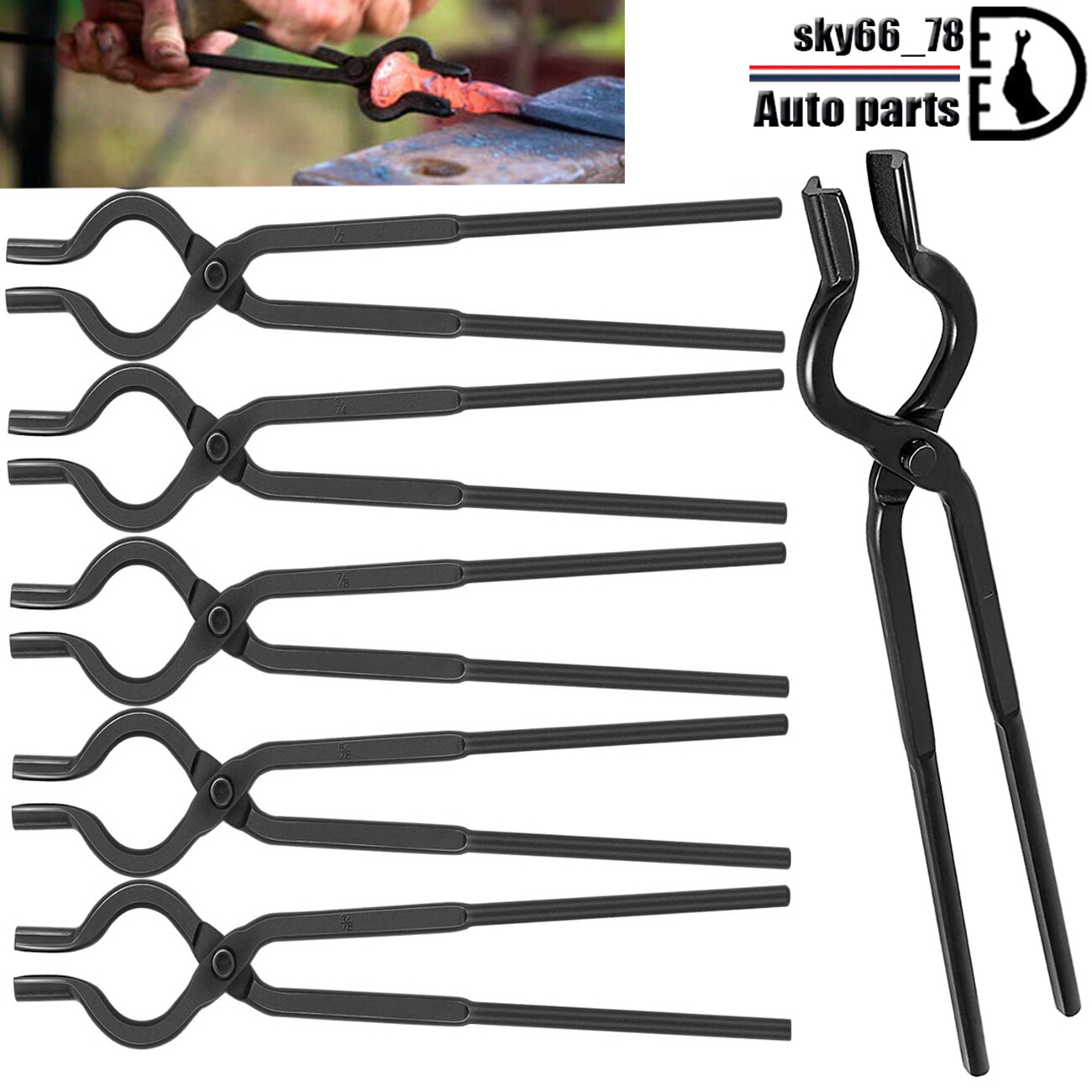 6X V-Bit Bolt Blacksmith Tongs Set Bladesmith Anvil Vise Forge Knife Making Tool
