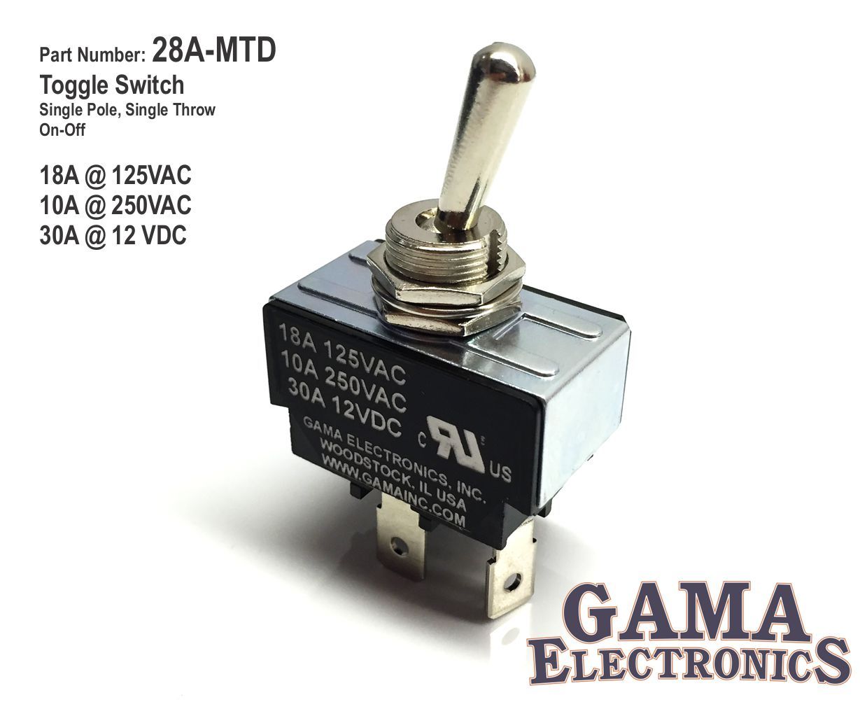 30 Amp SPST Single Pole Single Throw 2 Position Off-On Toggle Switch - 28A-MTD