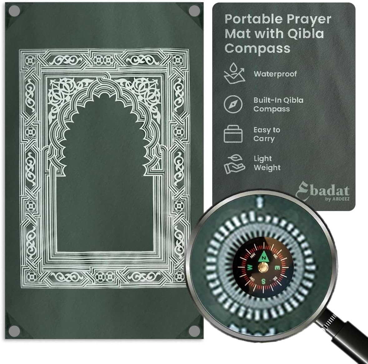 Portable Travel Prayer Mats | Compass, Weights (Keeps mat in Place), and Pouch,