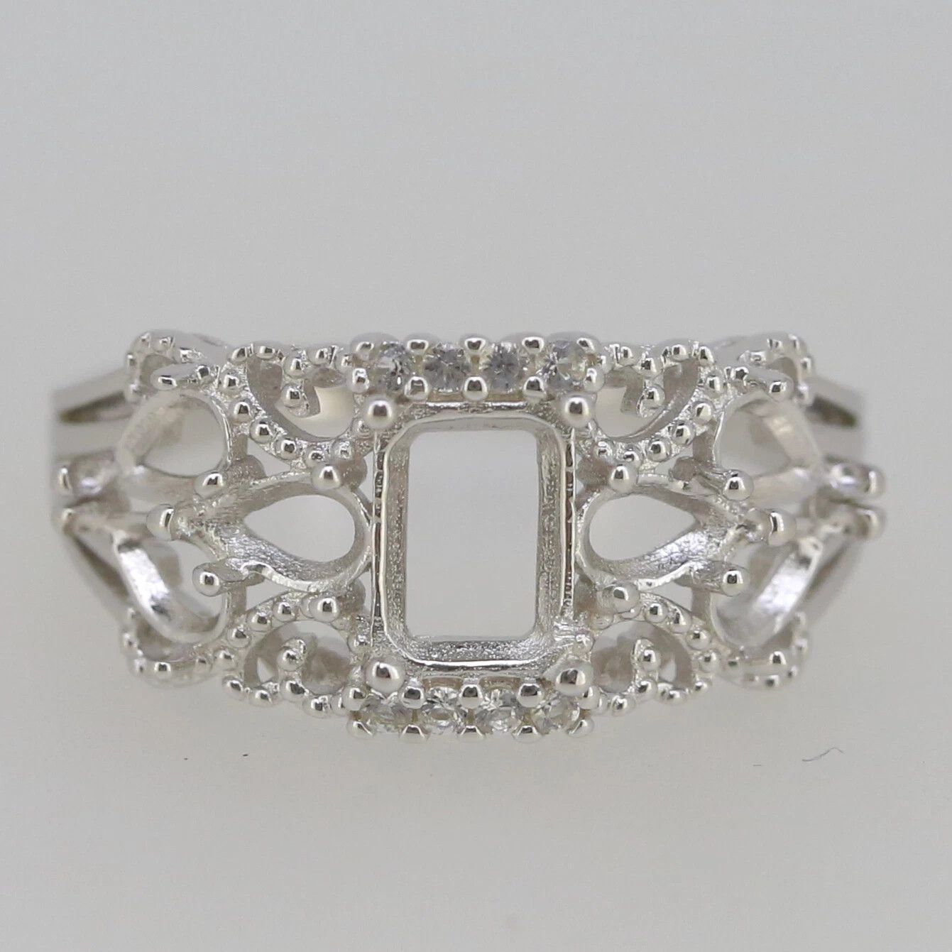 MTO Sterling Silver Semi-Mount Ring Setting Emerald 7x5mm Pear 5x3mm