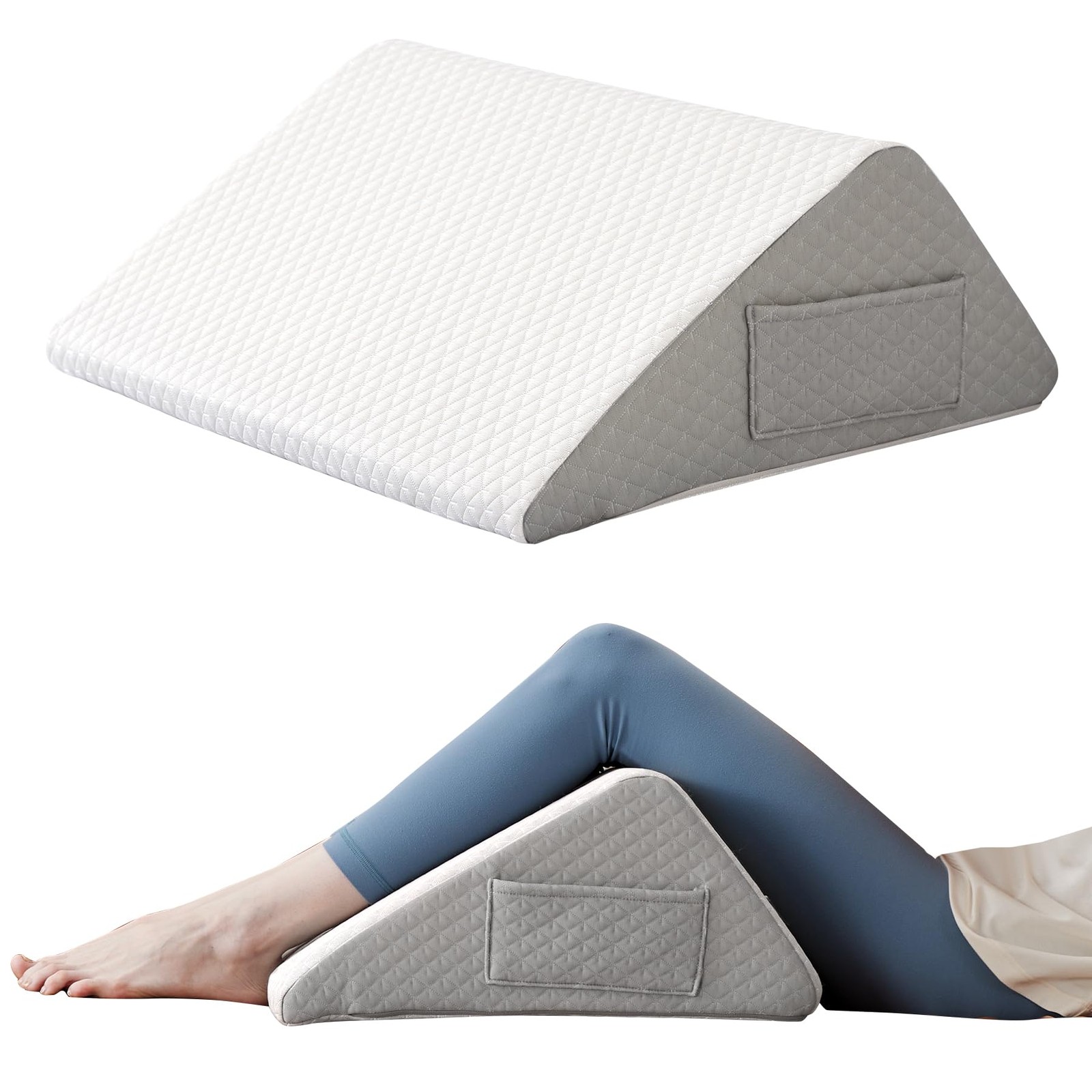 Knee Pillow for Back Sleeping, 8” Knee Wedge Pillow to Elevate Knee, Leg Pillow