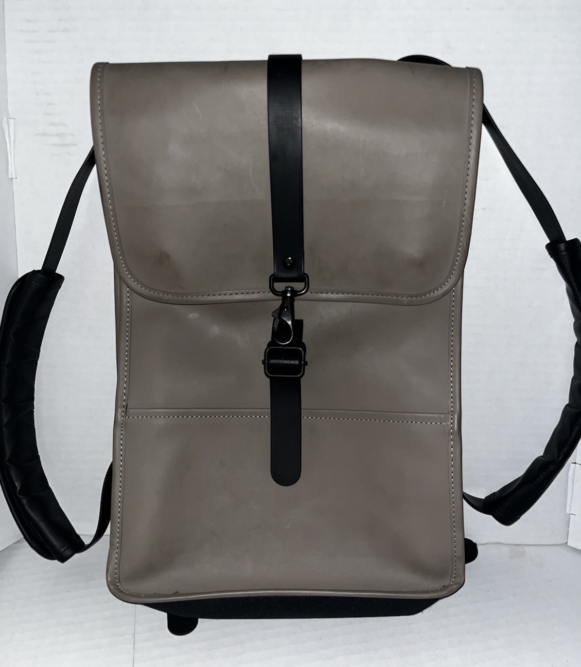 RAINS Waterproof Backpack Minimalist Khaki Tan Laptop Travel Bag Adjustable