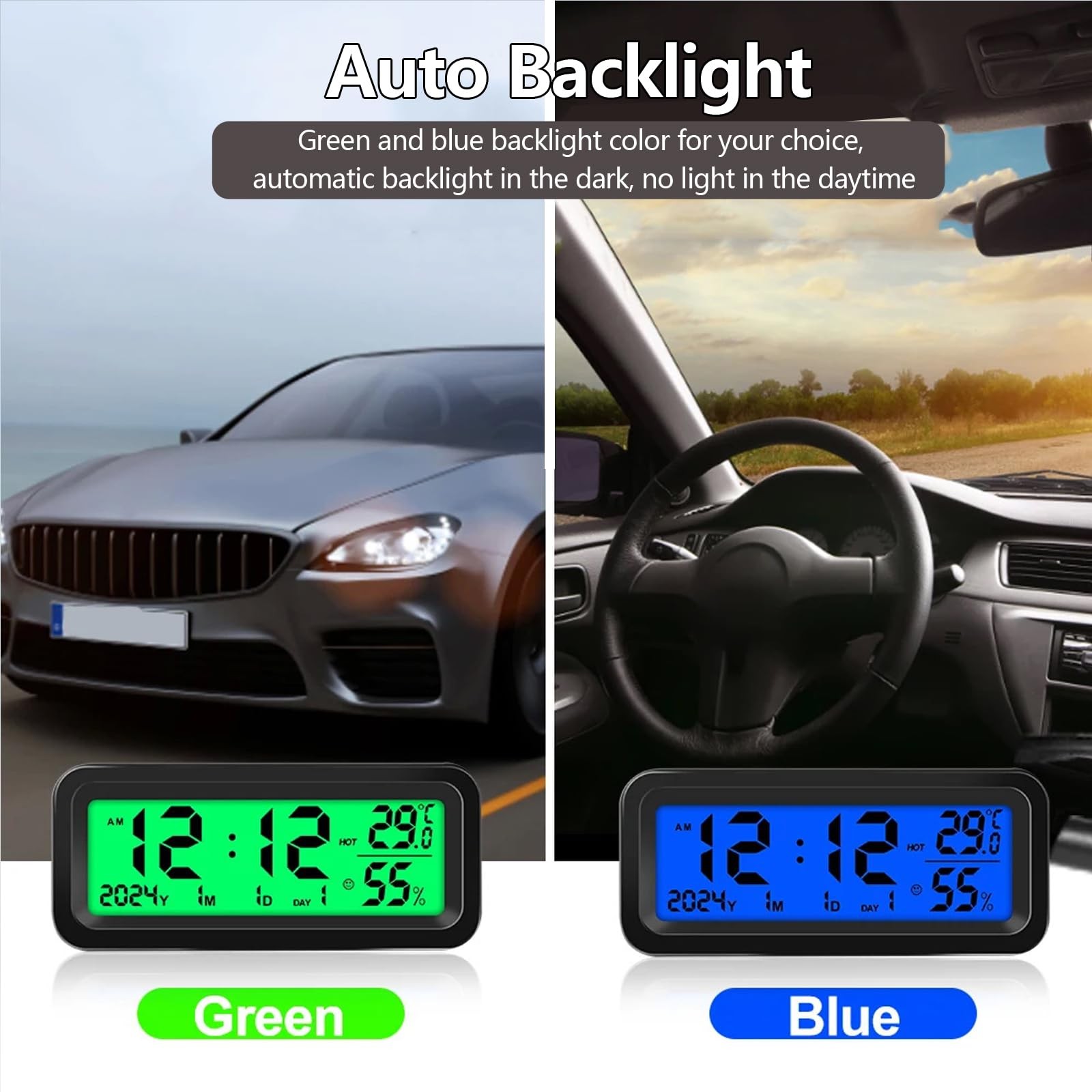 Timloon Car Dashboard Clock with Automatic Backlight at Small, Black