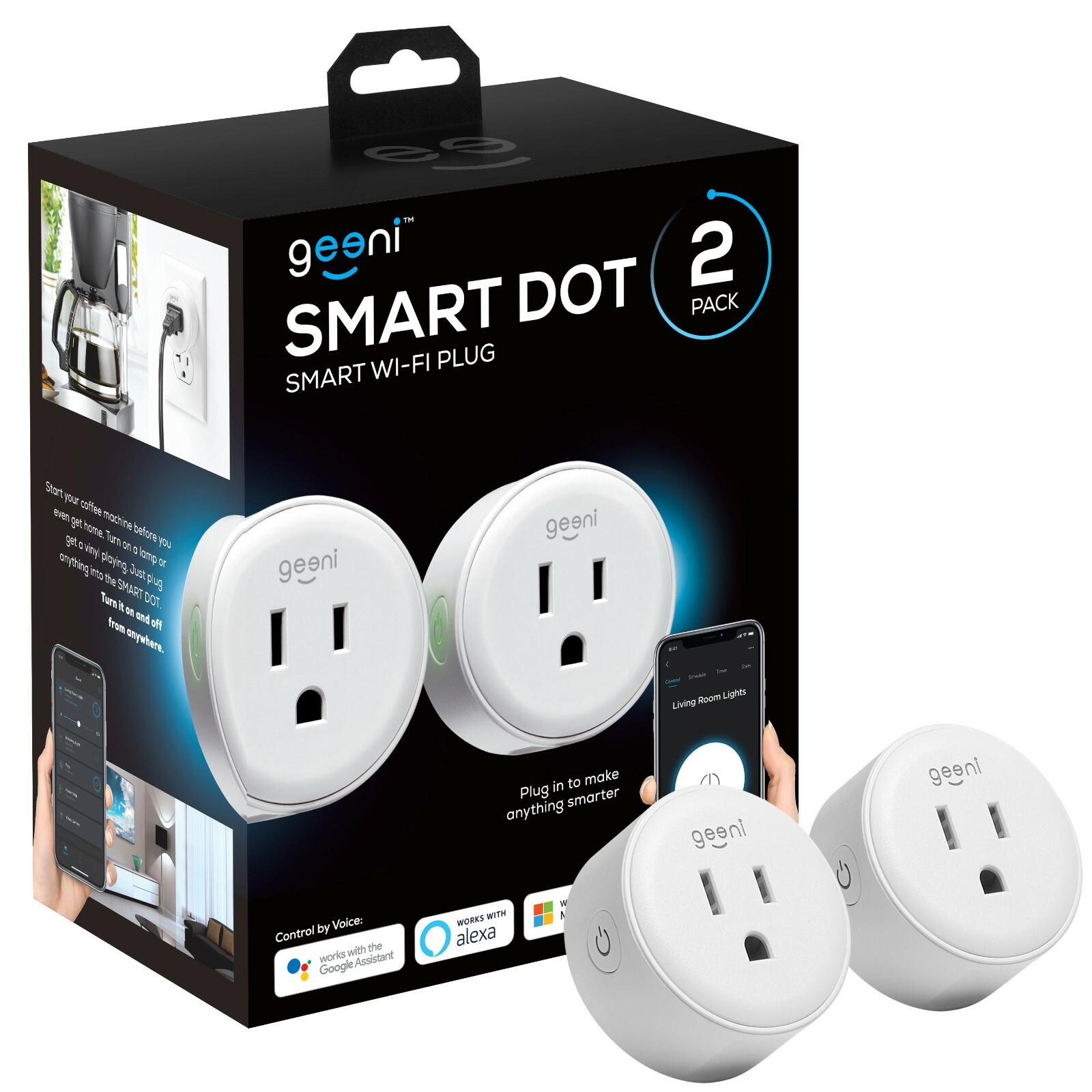 Geeni DOT Smart Wi-Fi Outlet Plug with Voice Control (2 Pack)