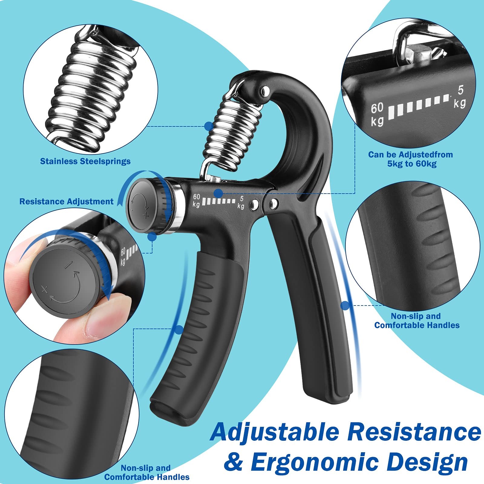 Adjustable Grip Strength Trainer, Forearm Exerciser 11132 lbs, Hand Gripper S...