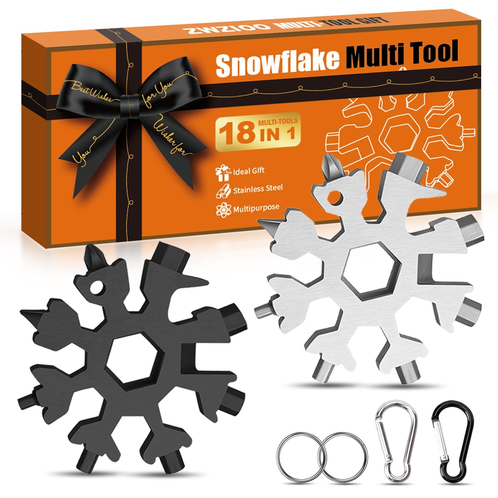 Stocking Stuffers Gifts for Men, 18 in 1 Snowflake Black and Silver