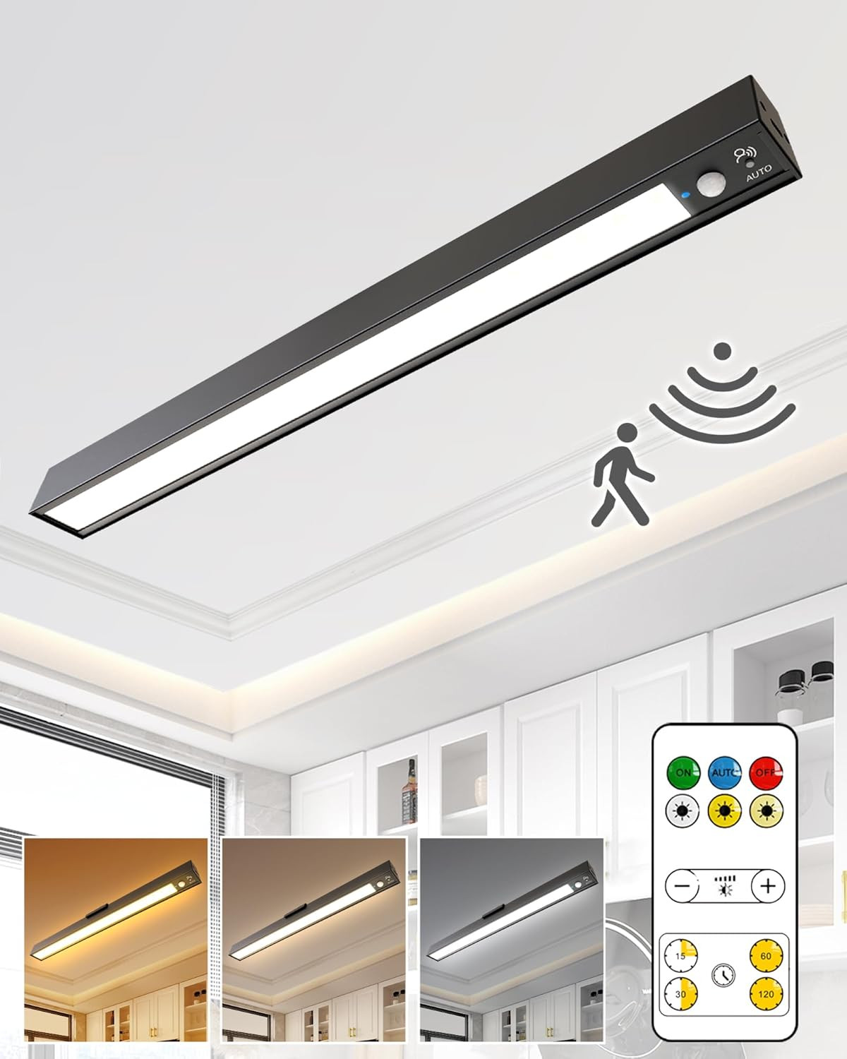 Rechargeable Motion Sensor Ceiling Light, Full Metal Battery Powered LED Closet