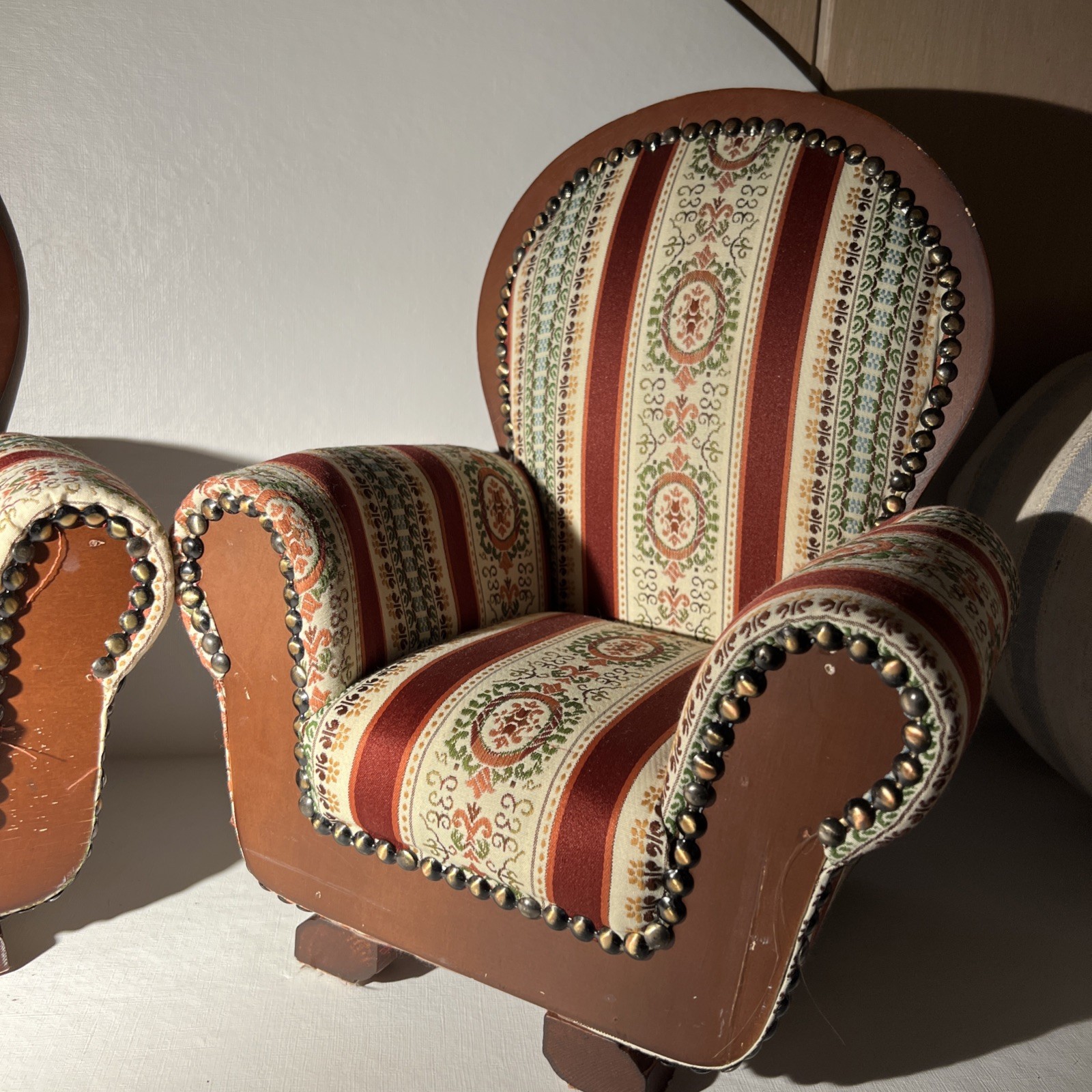 Vintage Salesman Sample  Or Doll Upholstered Small Arm Chair miniature
