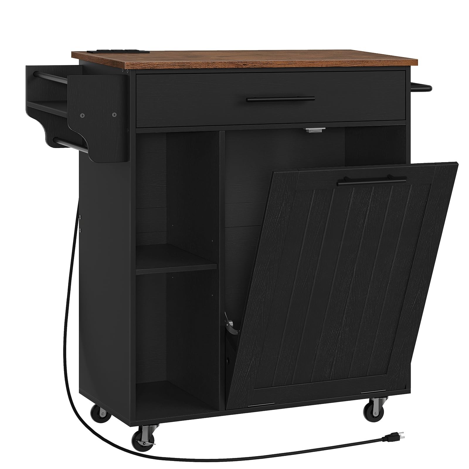 Kitchen Island with Trash Can Storage, Rolling Kitchen Island on Wheels, Mobi...