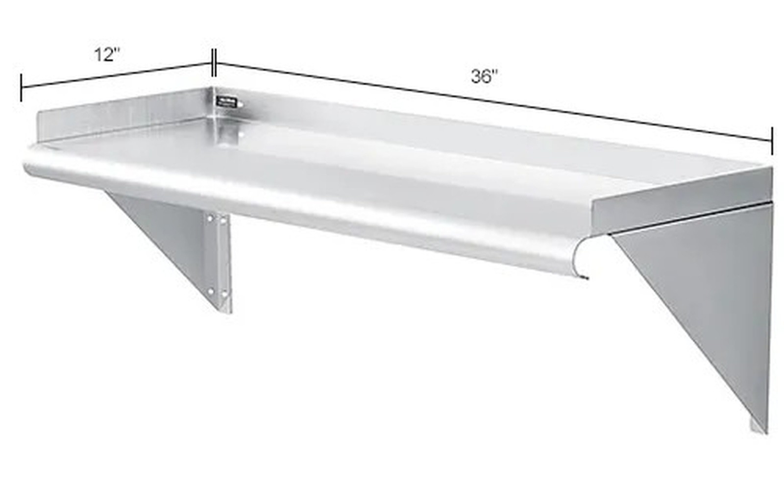 Wall Mount Shelf with 1-1/2" Lip 18 Gauge 430 Stainless Steel 36"W x 12"D