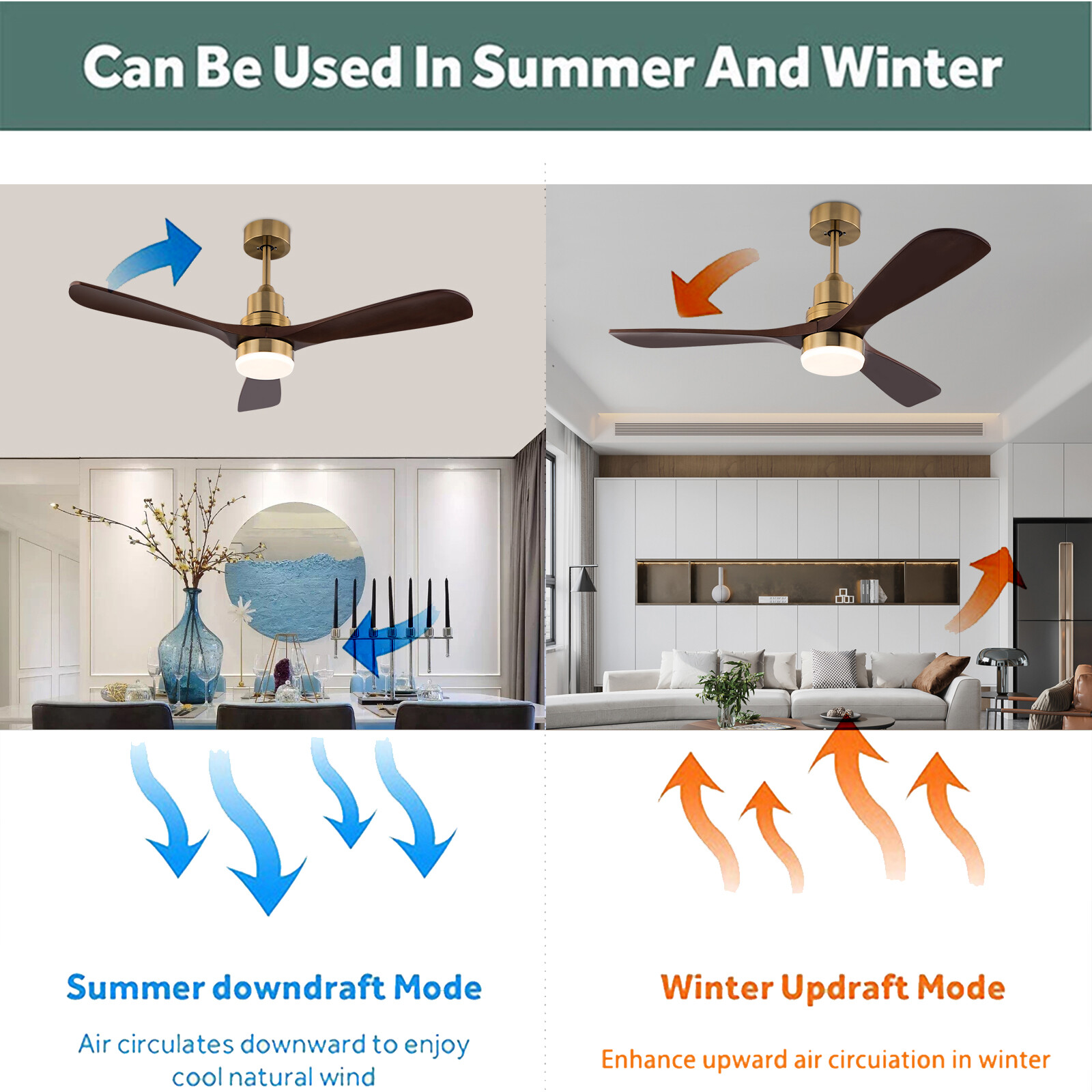 48 Inch 3 Colors LED Ceiling Fan Light w/ Remote Control Fan Light Timer 40W