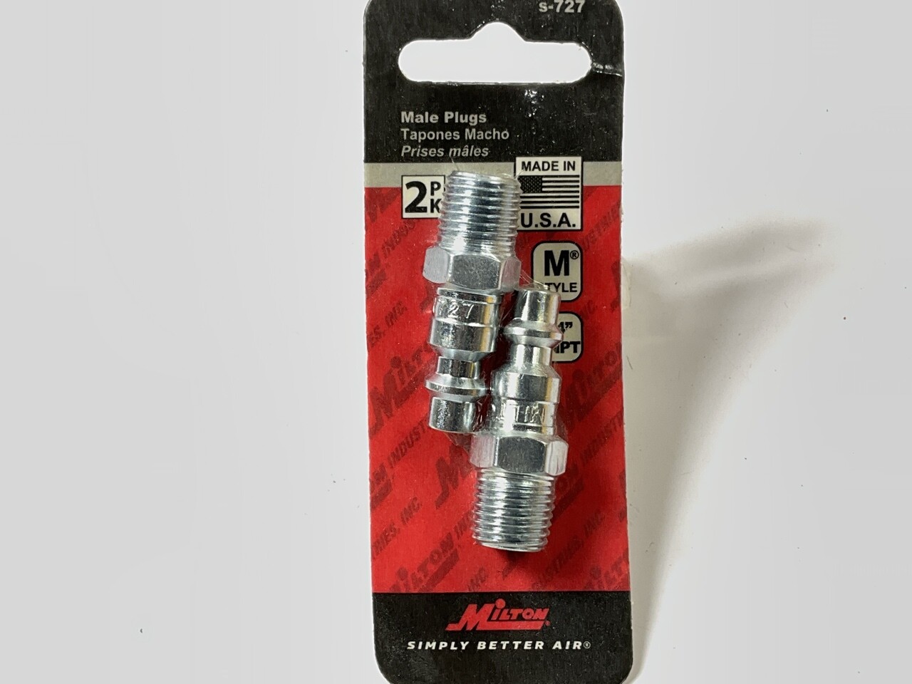 Milton S-727 M Style Plugs 1/4" Male NPT Steel Quick Release Plugs (Pack Of 2)