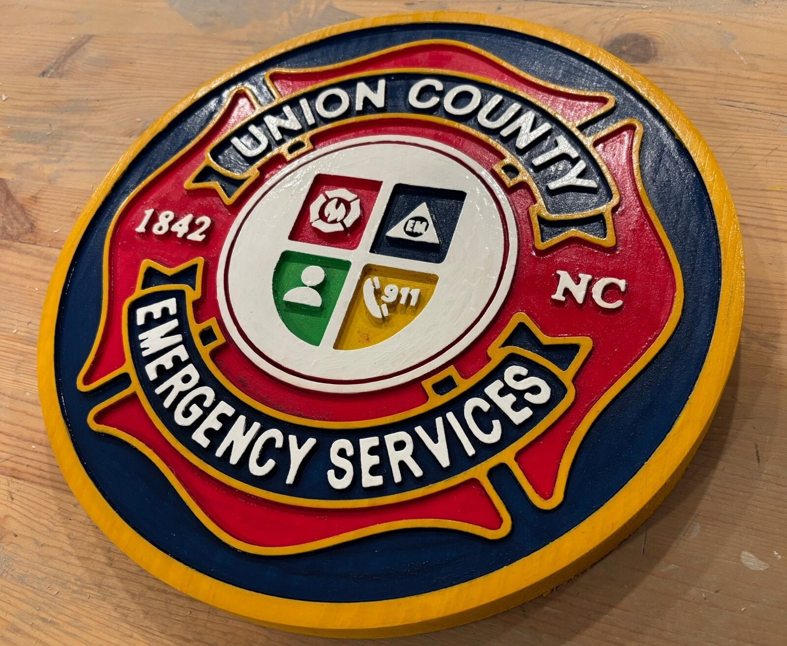 Union County Emergency Services  3D routed wood patch plaque sign Custom