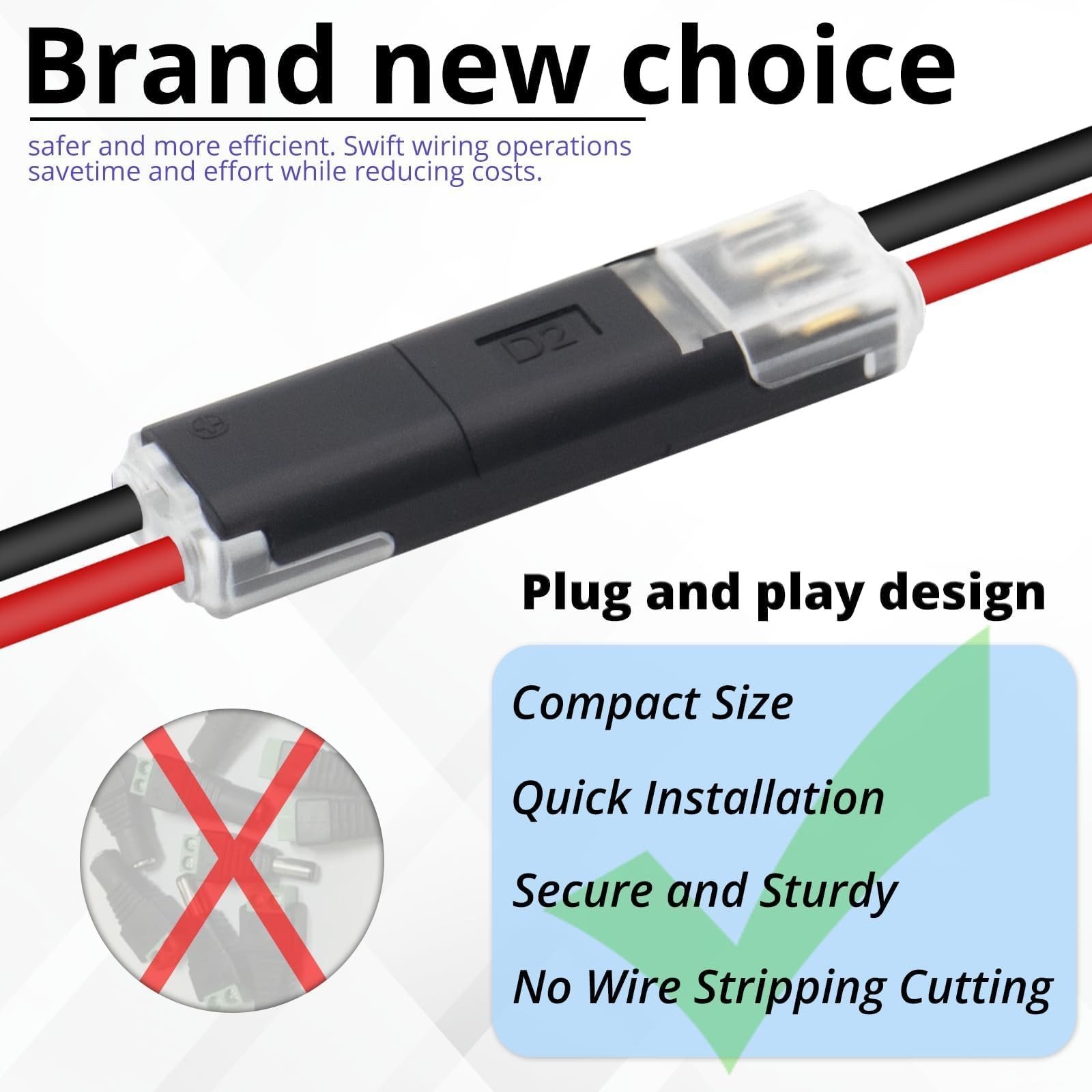 Quick Connect Wire Connectors 100Pcs Double Wire Plug in Connector, Solderles...