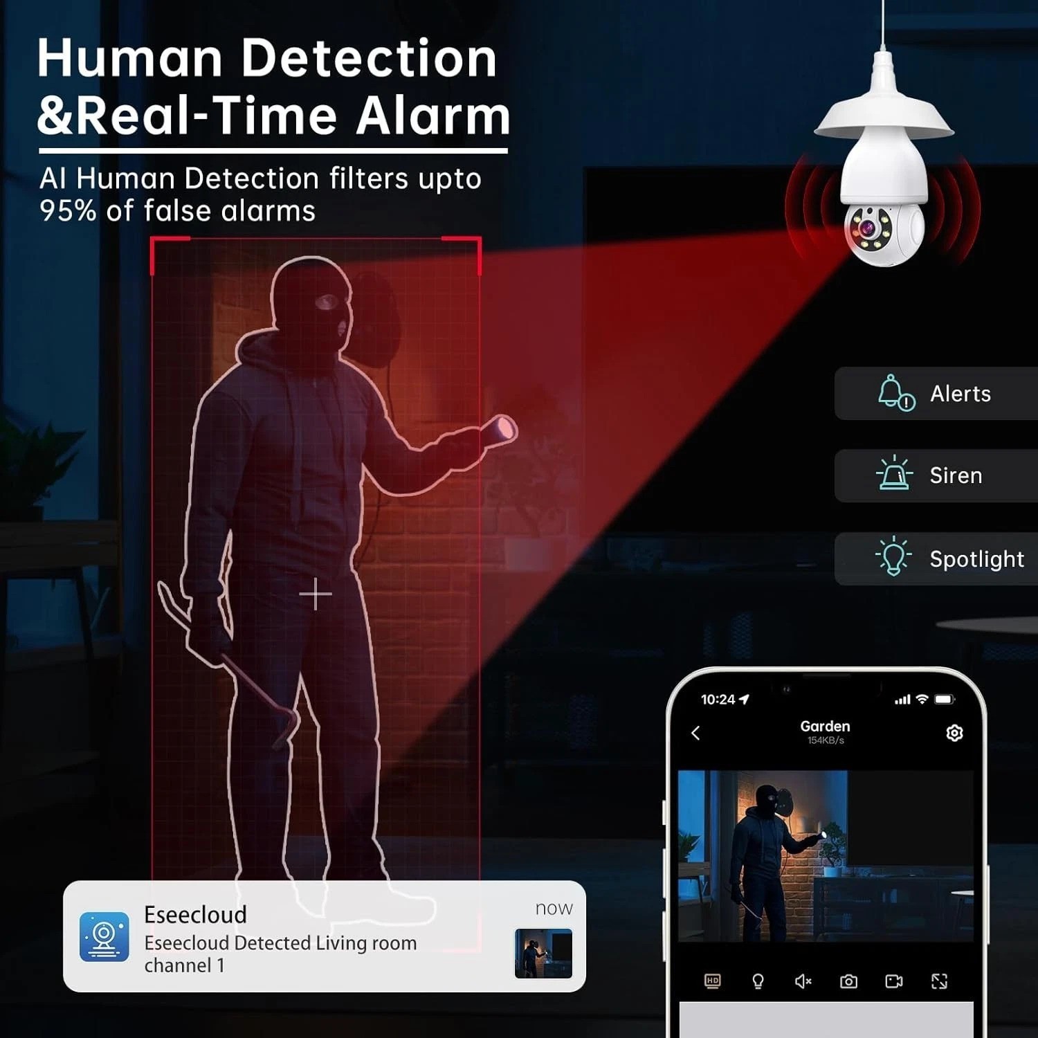 Wireless 2K HD Light Bulb Camera with Motion Detection & Two-Way Talk (2 Pack)