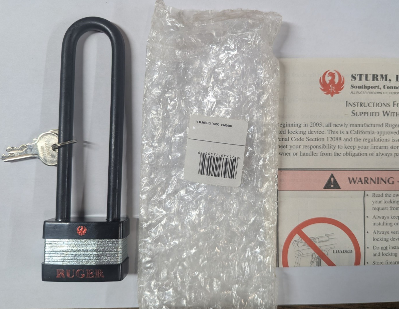 ORIGINAL RUGER Firearm Gun Lock Padlock With 2 Keys And Manual