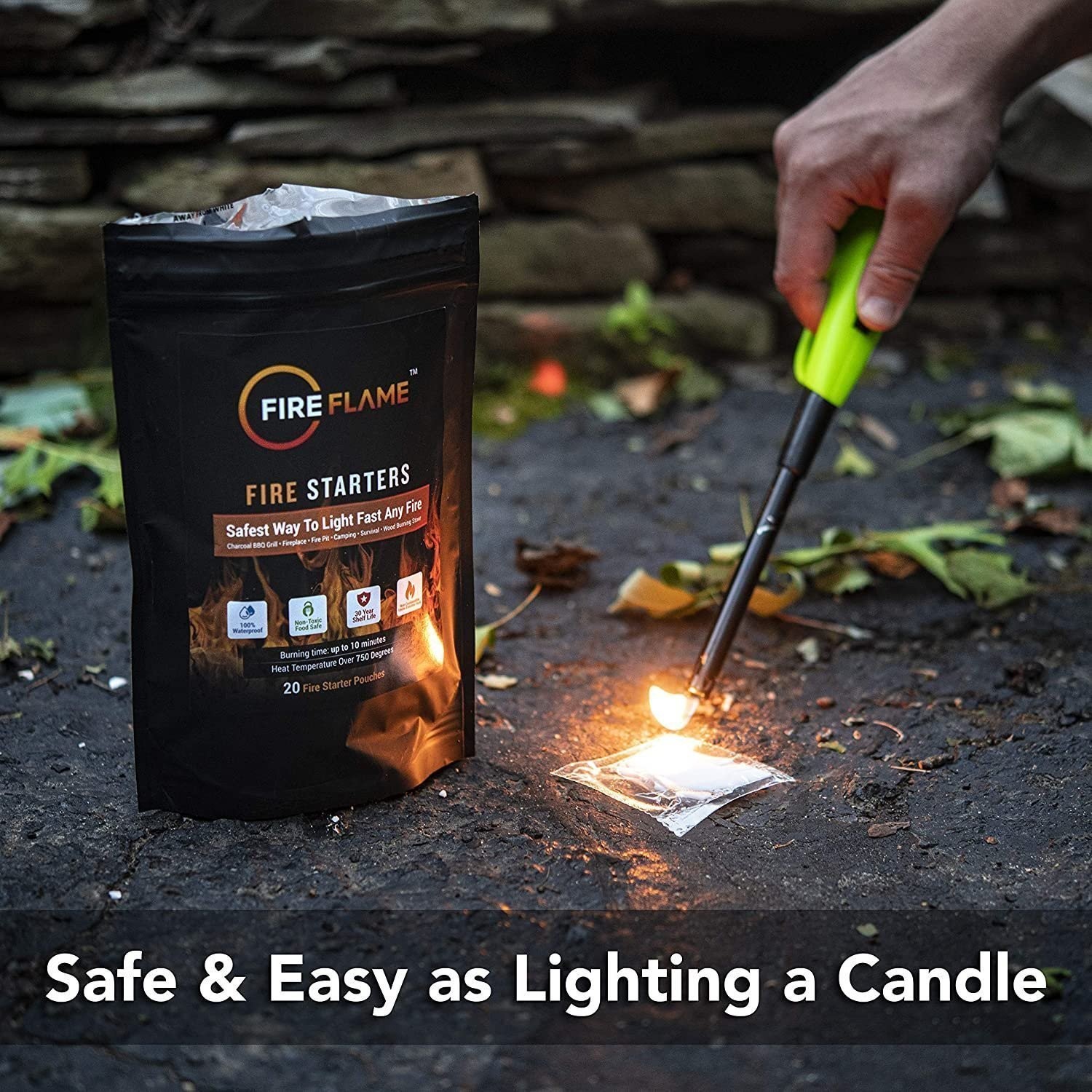 Fireflame Quick Instant Fire Starter - 100% Waterproof Indoor & Outdoor, 20 Pack