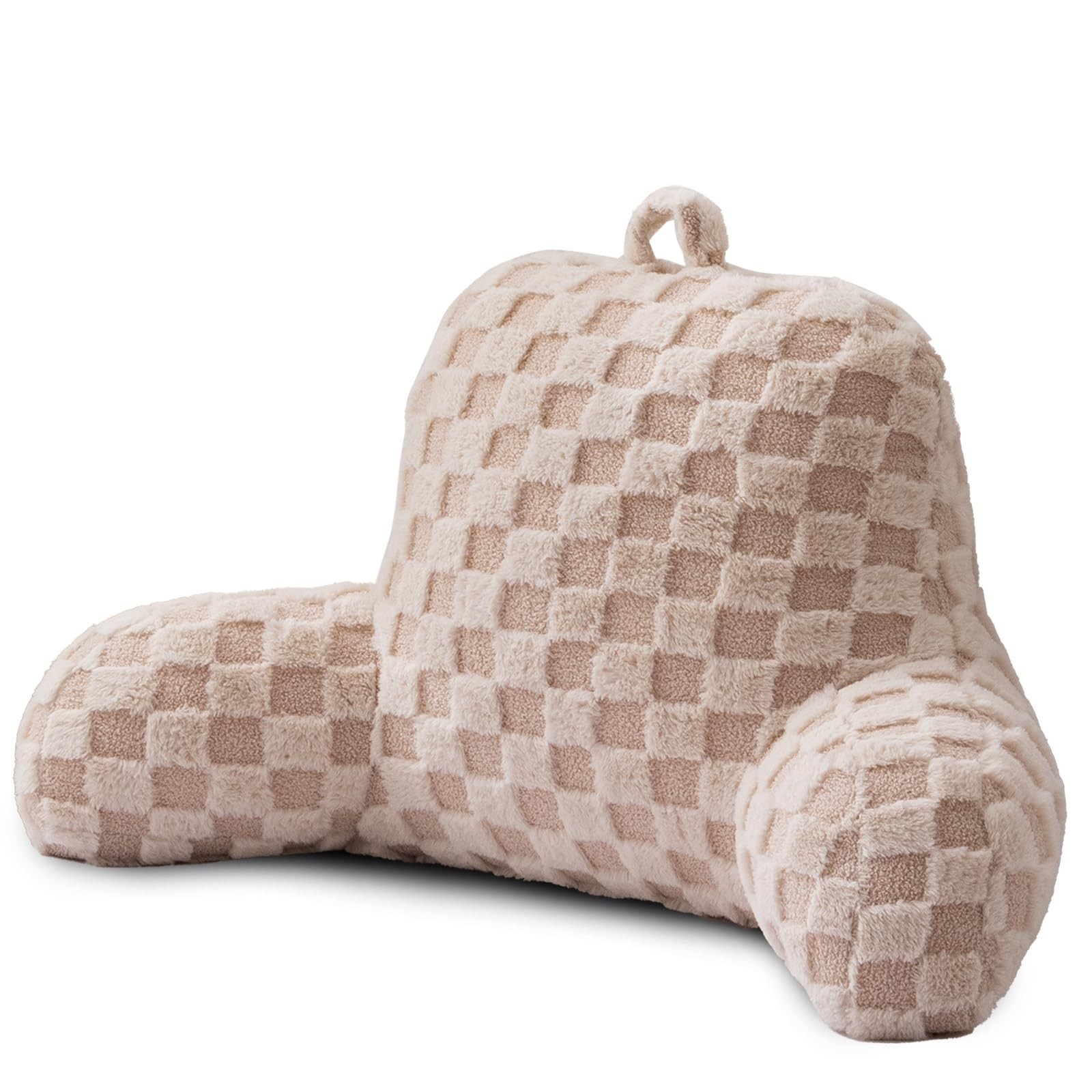 Faux Fur Reading Pillow,Checkered Fluffy Grid Plaid,Bed Wedge Pillow Large Ad...