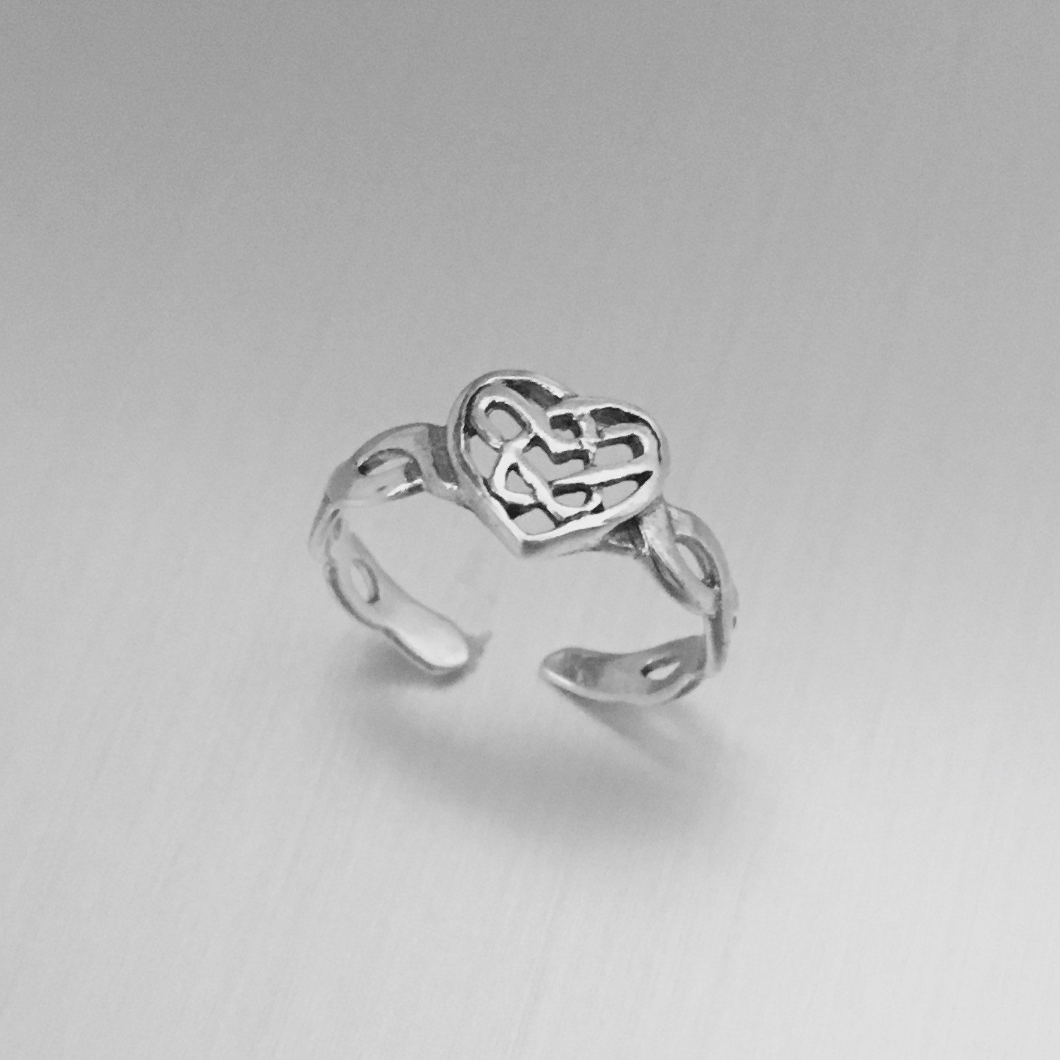 Sterling Silver Adjustable Celtic Heart Toe Ring, Silver Ring, Heart Ring