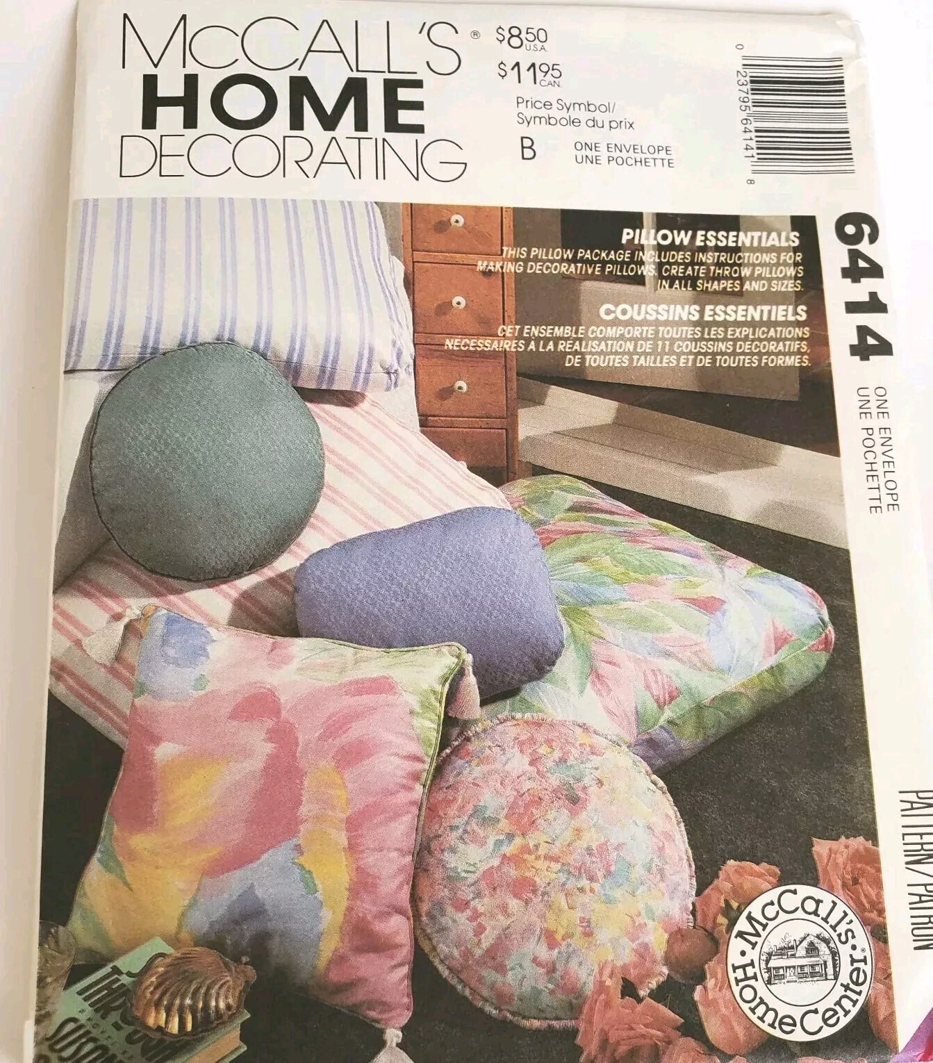 McCalls Sewing Pattern Home Decorating Pillows 6414 Uncut
