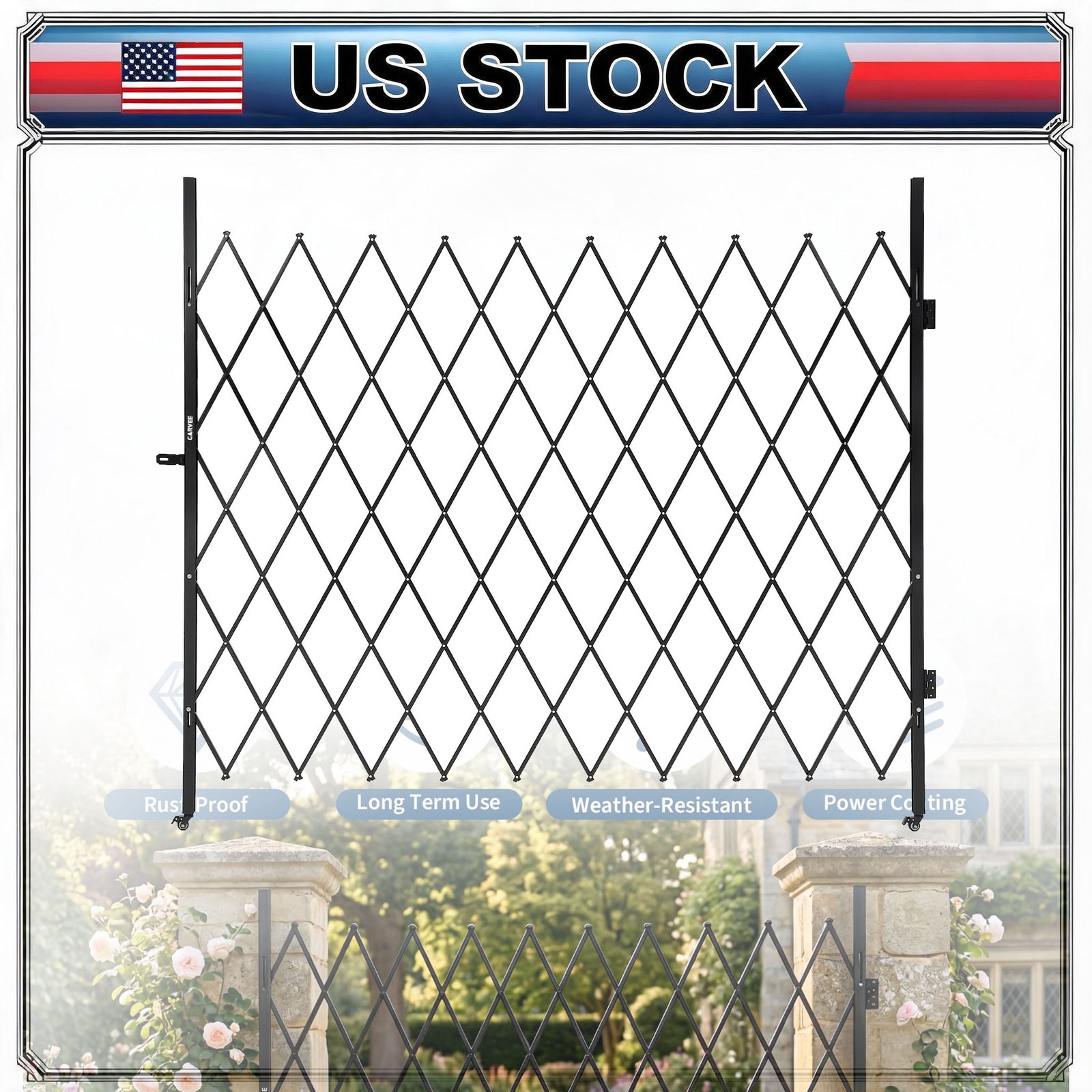 Metal Security Barricade Folding Driveway Gate 50"x 70" Expandable with Key Lock